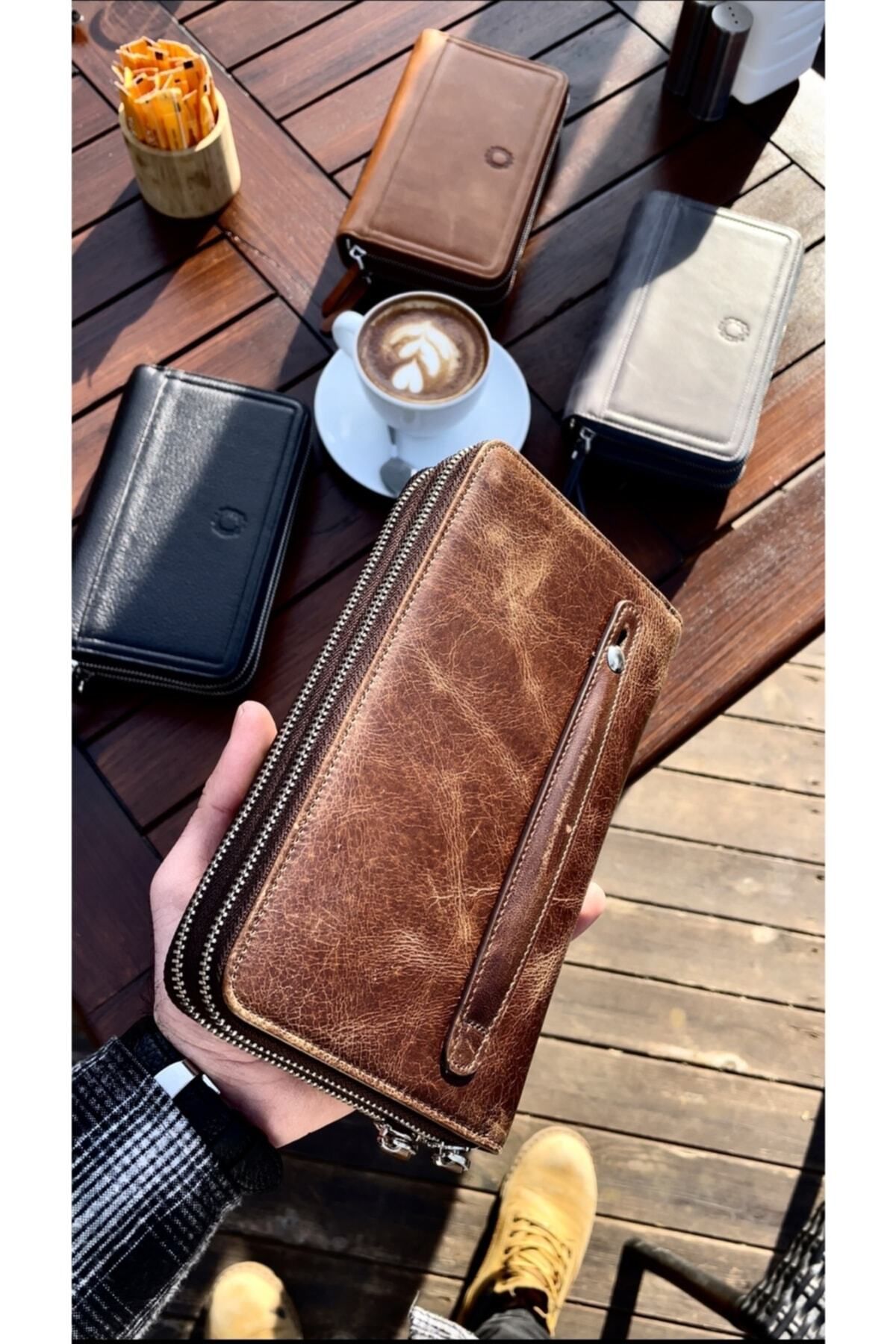 C zCan Unisex Antique Brown Genuine Leather Phone Wallet Clutch