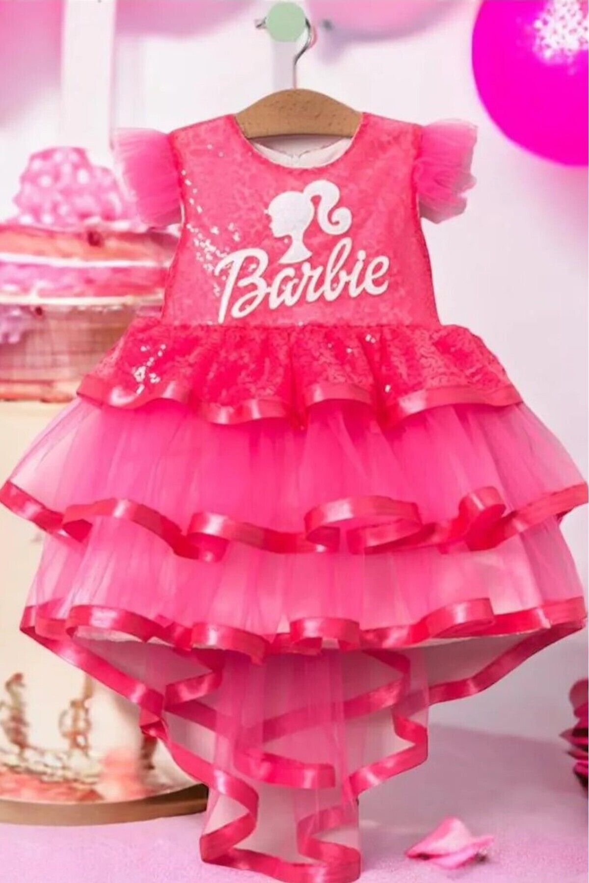 Katkat Kuyruklu Pullu Barbie Elbise 1/4 yaş arası ABY111