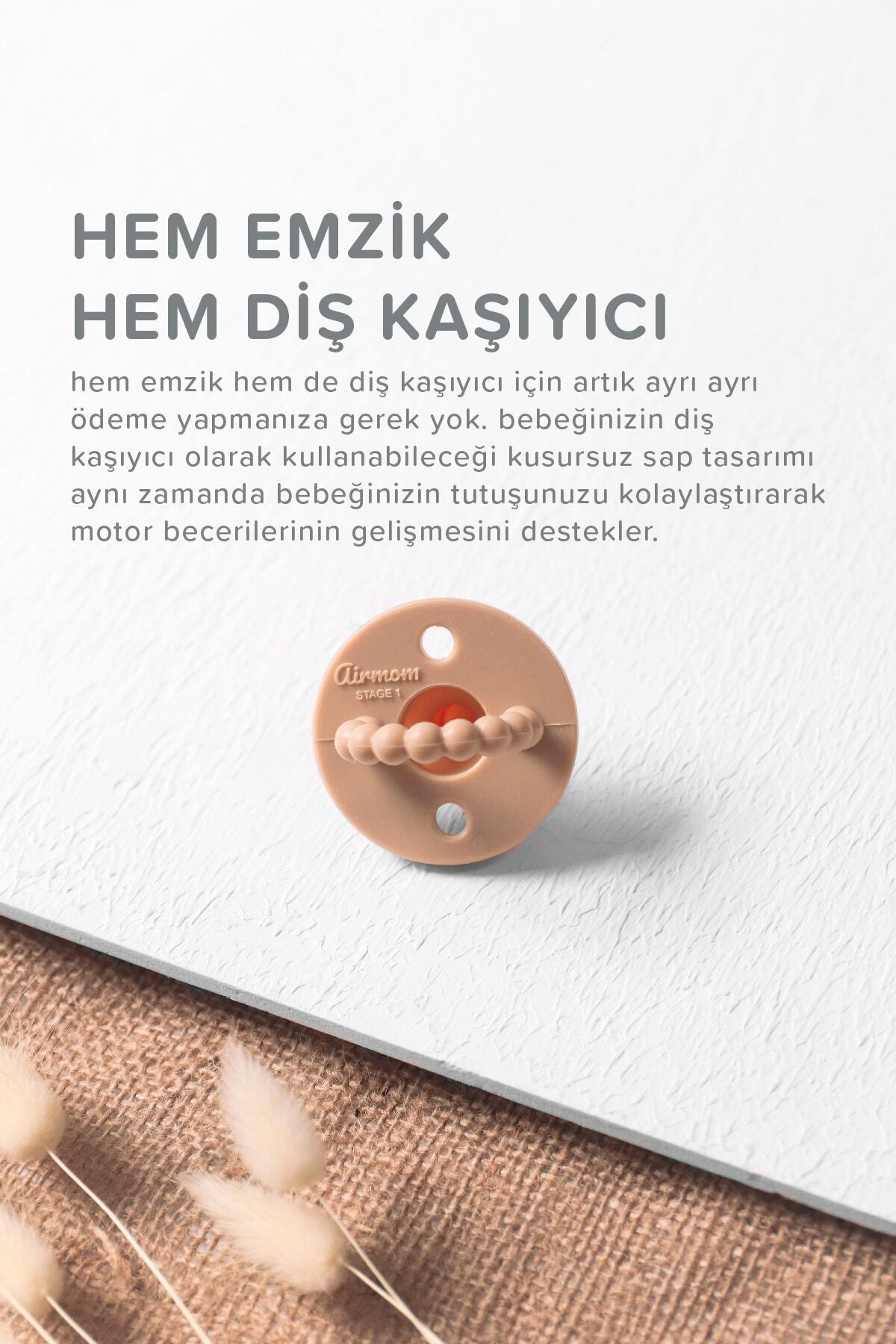 Fufizu Airmom Emzik - Hem Emzik Hem Diş Kaşıyıcı 2'li Silikon Emzik - Yenidoğan Ve 0-6 Ay Koyu Gri & Taba fotoğrafı 5 (önizleme)