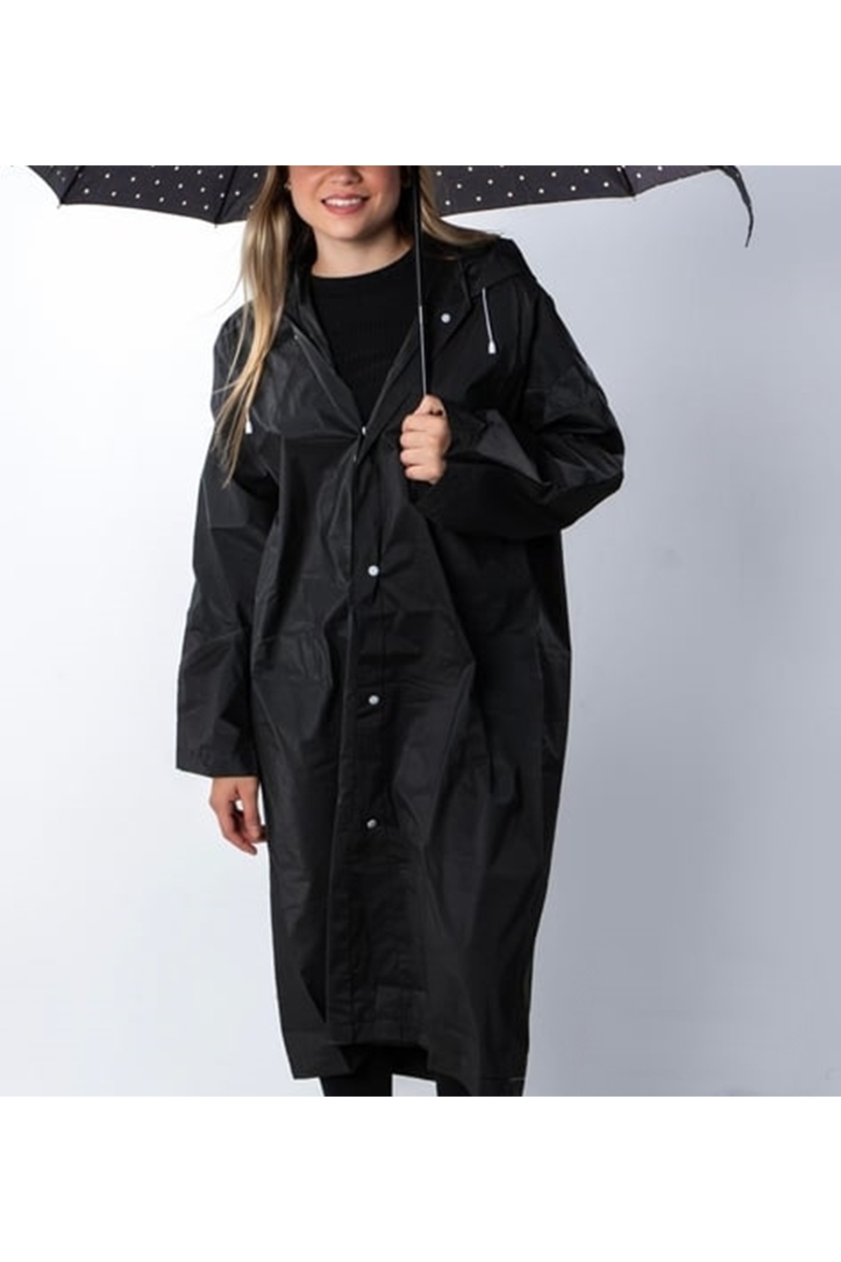 Oversize Yağmurluk Kapüşonlu Yağmurluk Çıtçıtlı Yağmurluk Unisex Yağmurluk Kadın Erkek Yağmurluk — مشکی M444 — تصویر 7 از 9