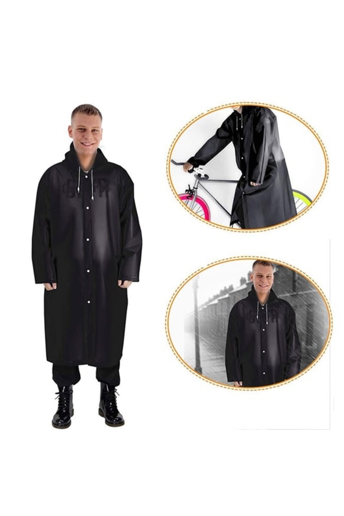Oversize Yağmurluk Kapüşonlu Yağmurluk Çıtçıtlı Yağmurluk Unisex Yağmurluk Kadın Erkek Yağmurluk — مشکی M444 — تصویر 9 از 9