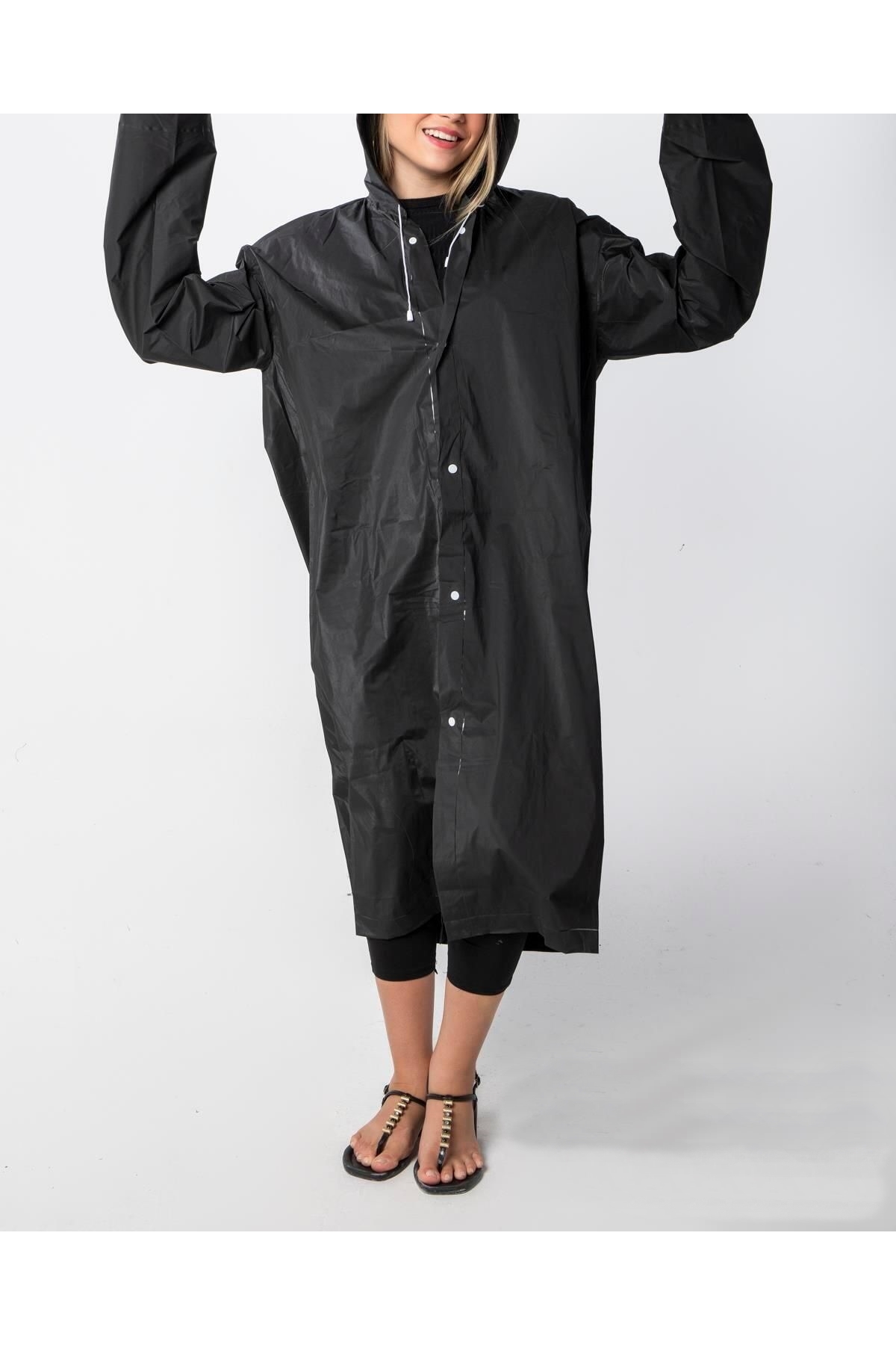 Oversize Yağmurluk Kapüşonlu Yağmurluk Çıtçıtlı Yağmurluk Unisex Yağmurluk Kadın Erkek Yağmurluk — مشکی M444 — تصویر 5 از 9