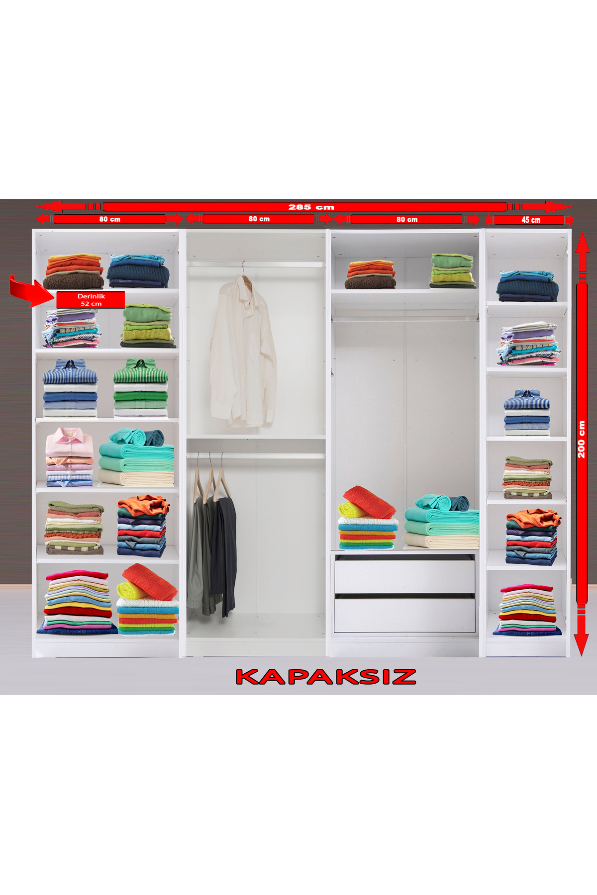 Kenyap Plus 814285 Kapaksız Giysi Odası Dolabı 285 cm Beyaz 4 modüllü ...