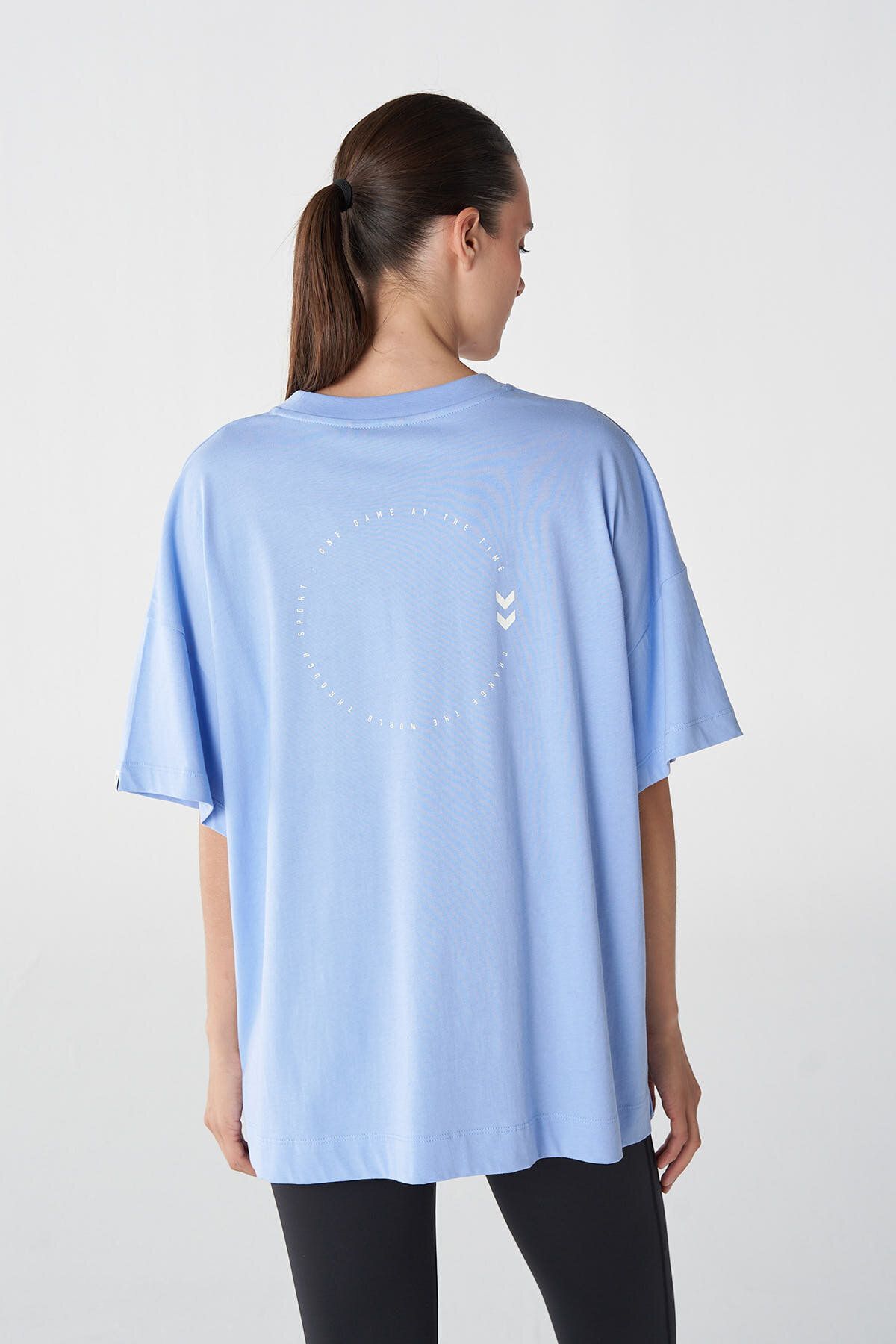 تی شرت آبی زنانه shura بزرگ و آستین کوتاه t shirt hummel