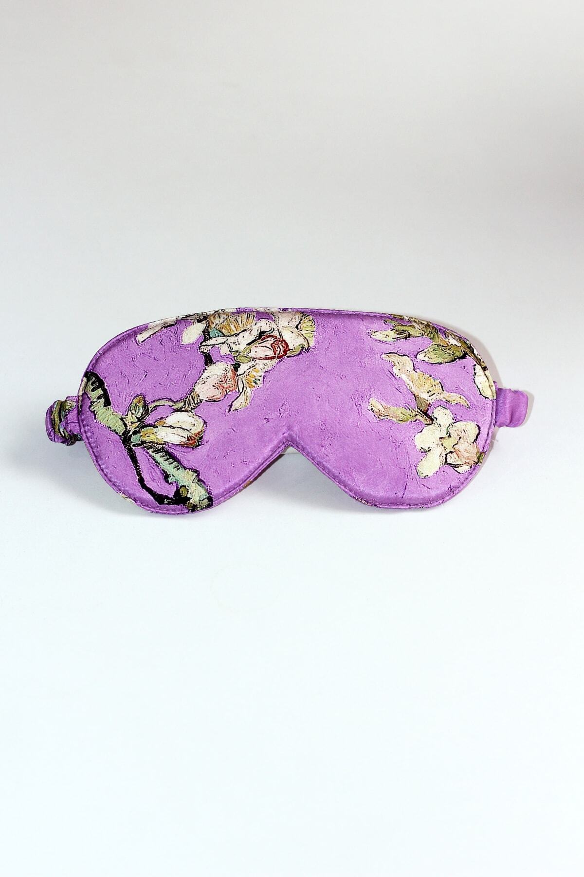 Nomads Felt İpek Uyku Maskesi Uyku Göz Bandı | Mor Van Gogh Badem Ağacı | Nomads Felt