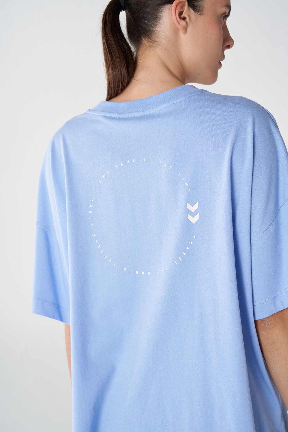 تی شرت آبی زنانه shura بزرگ و آستین کوتاه t shirt hummel
