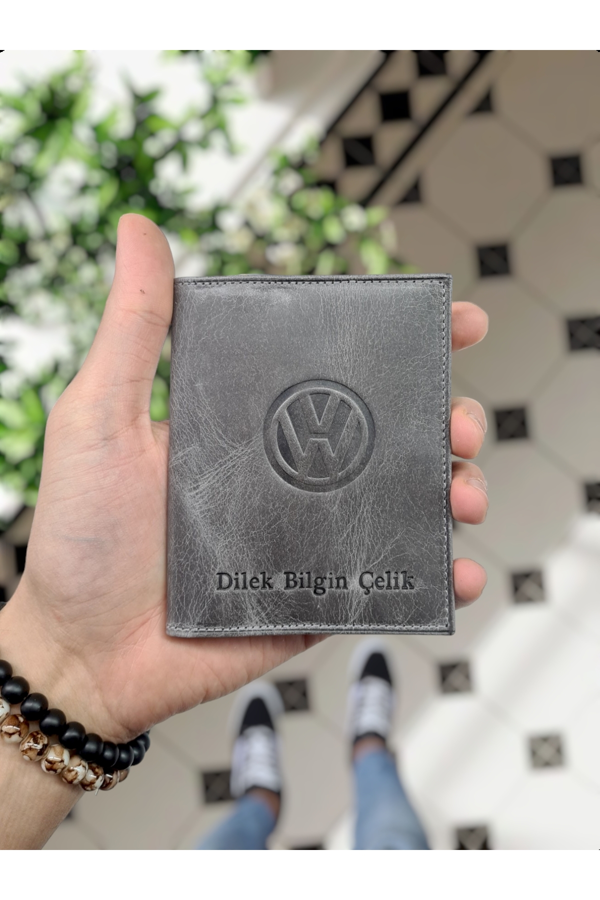 Volkswagen Vehicle Compatible VISSO 1904 Genuine Leather Vehicle License Case Customized Bag for Name Male Female Model