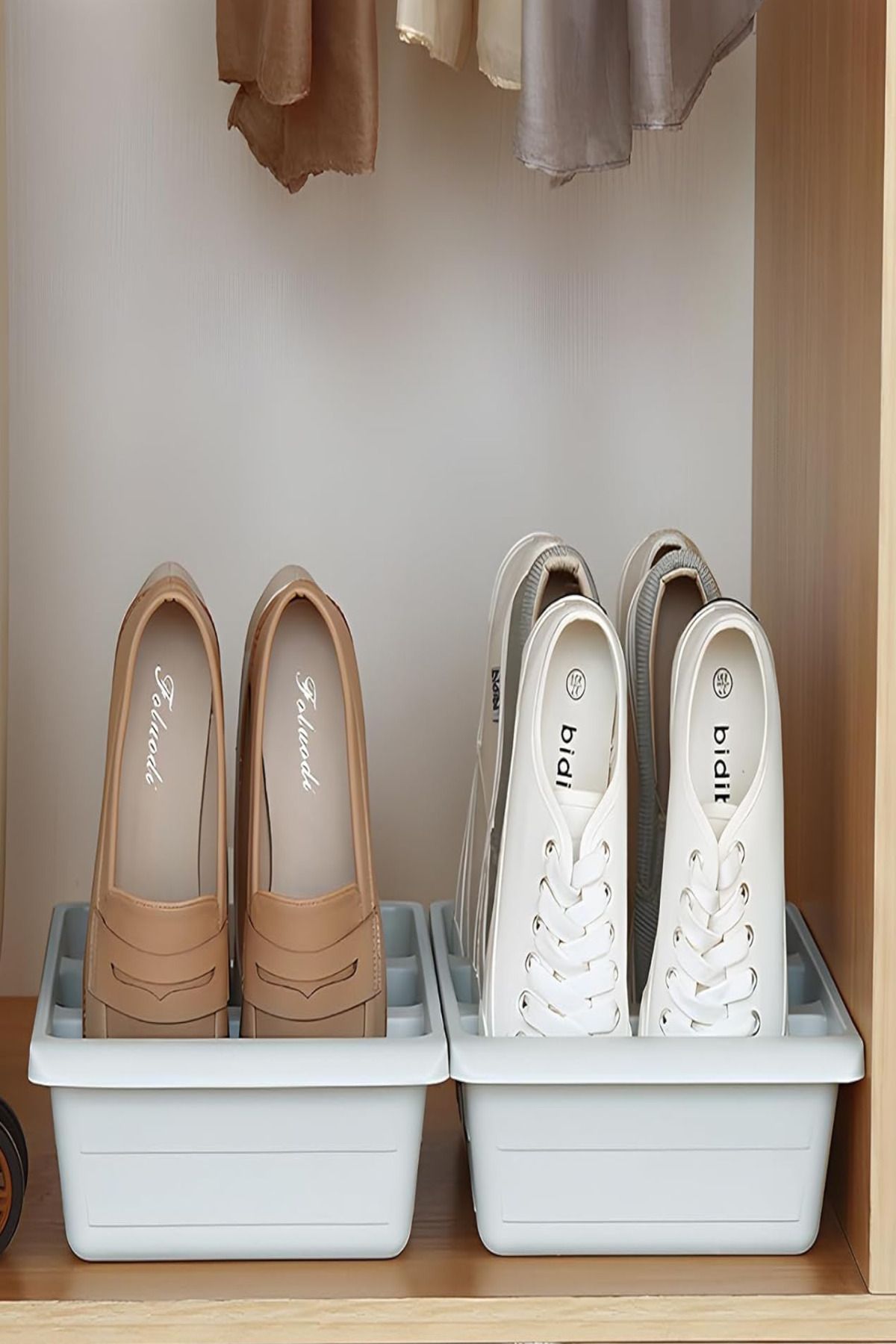 Bayev-Roman Vertical Shoe Ramp with Compartments - In-Cabinet Organizer Slipper Box Organizer 4