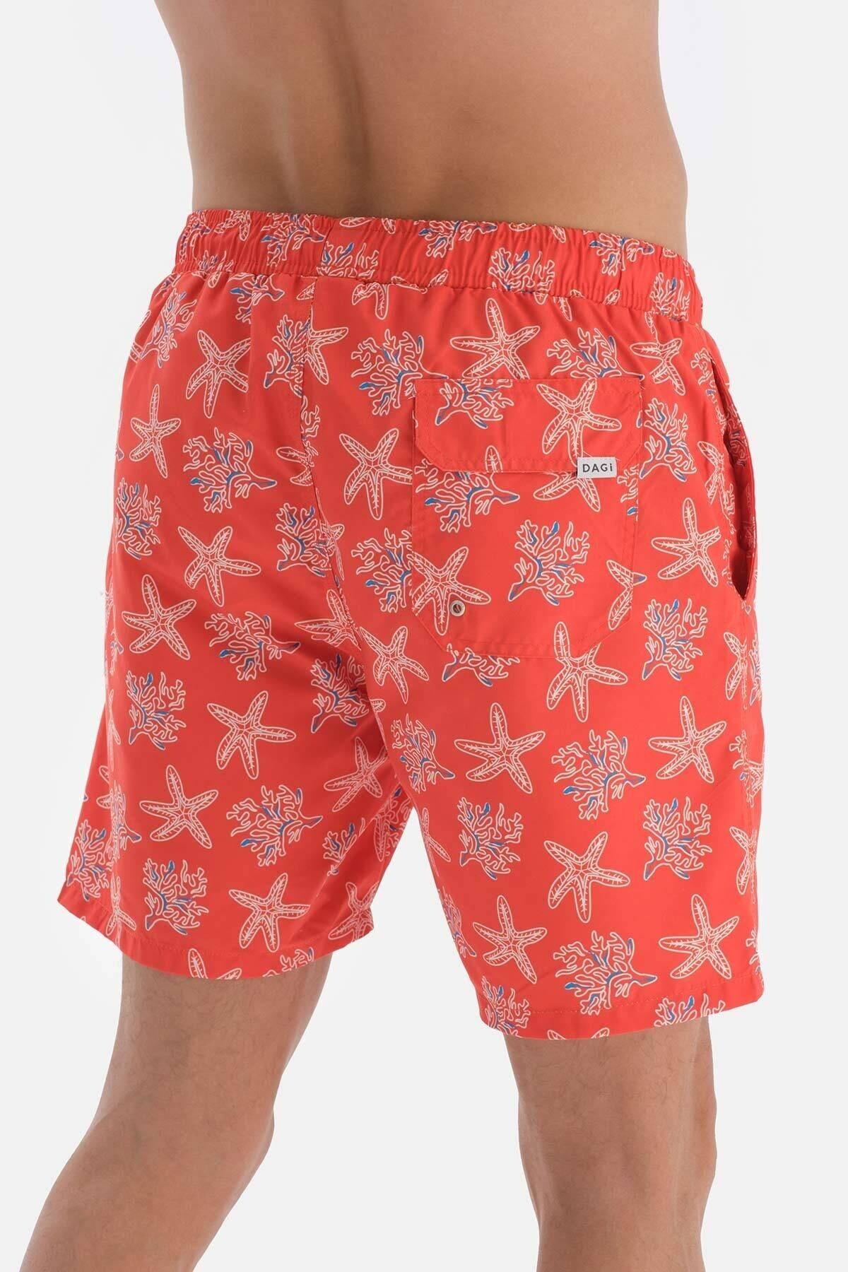 Dagi-Salmon Patterned Mid-Length Swim Shorts 5