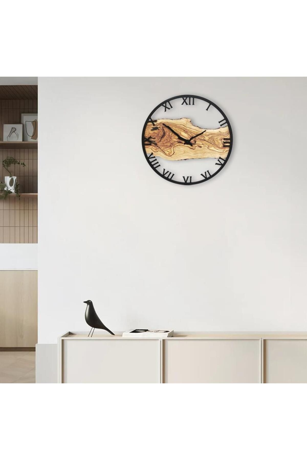 CajuArt-Roman Numeral Tree Slice Log-Shaped Round Wall Clock Md2 40 cm Decorative Design Clock 5