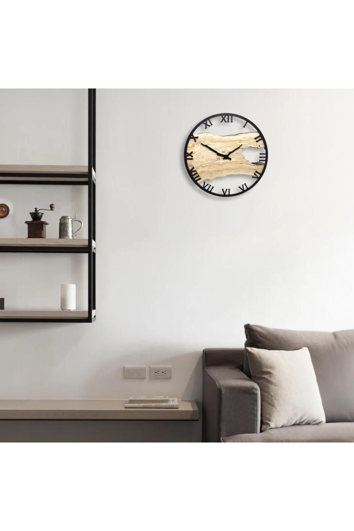CajuArt-Roman Numeral Tree Slice Log-Shaped Round Wall Clock Md1 40 cm Decorative Design Clock 5