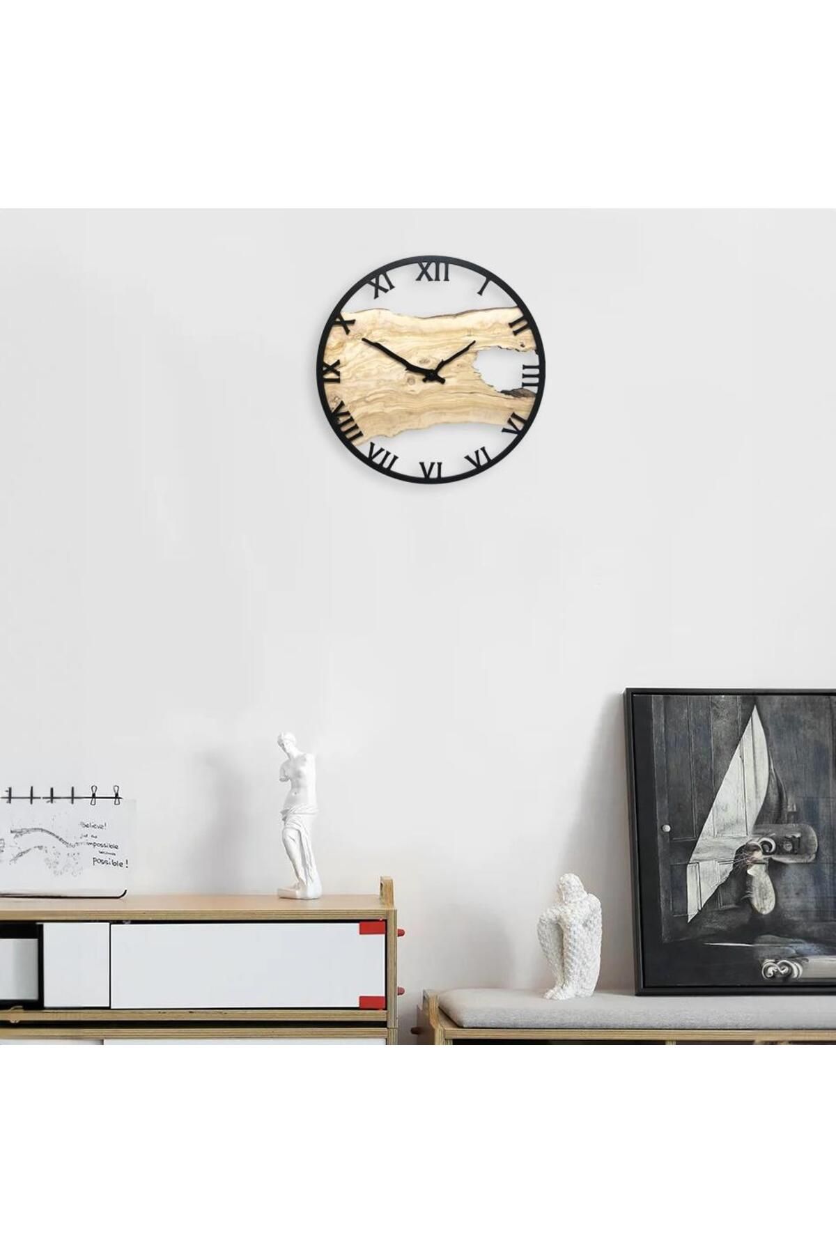 CajuArt-Roman Numeral Tree Slice Log-Shaped Round Wall Clock Md1 40 cm Decorative Design Clock 3