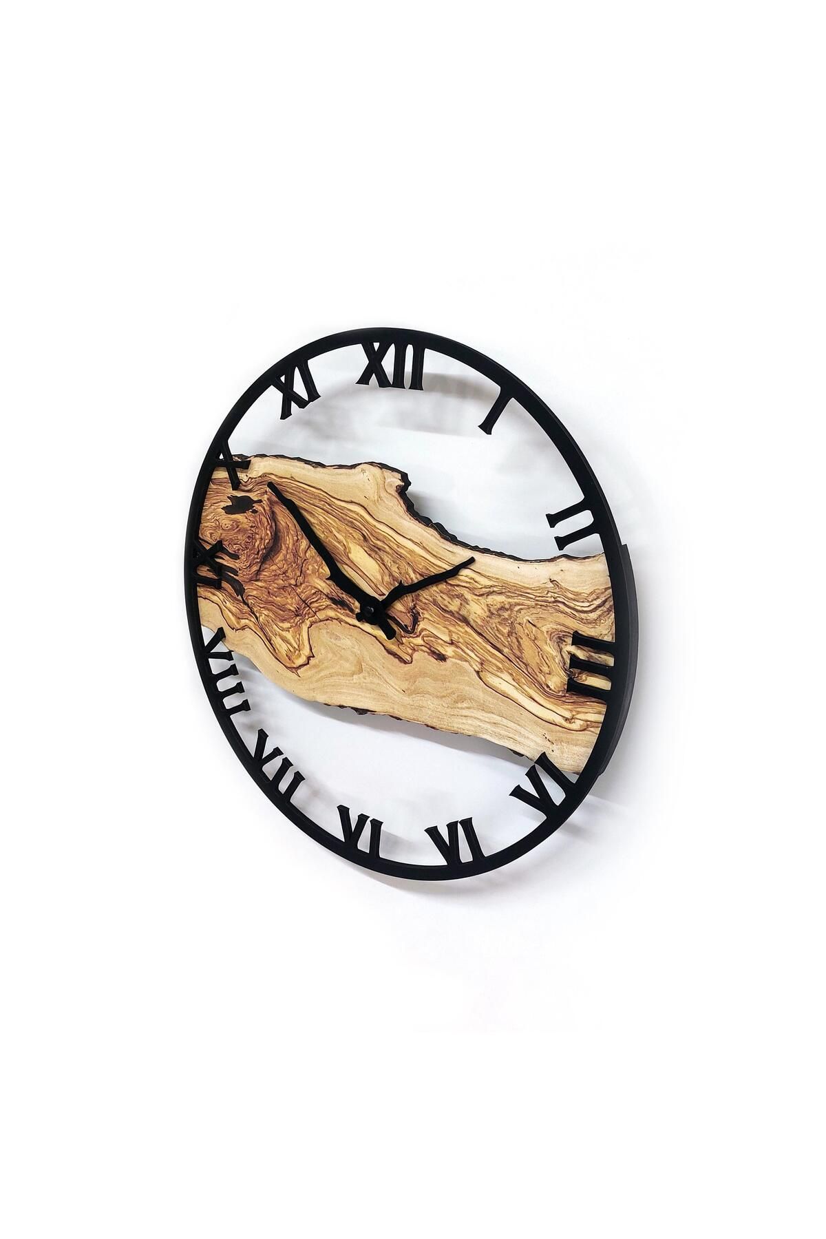 CajuArt-Roman Numeral Tree Slice Log-Shaped Round Wall Clock Md2 40 cm Decorative Design Clock 6