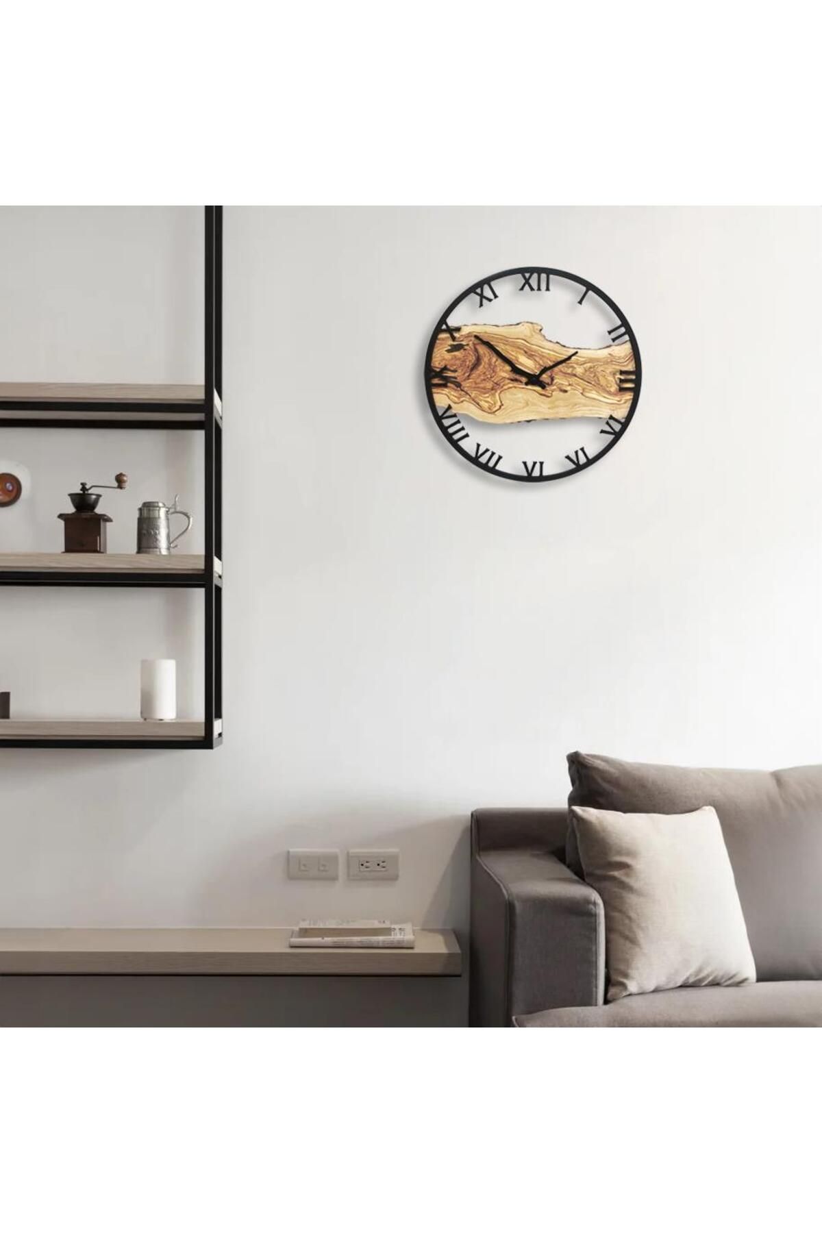 CajuArt-Roman Numeral Tree Slice Log-Shaped Round Wall Clock Md2 40 cm Decorative Design Clock 4