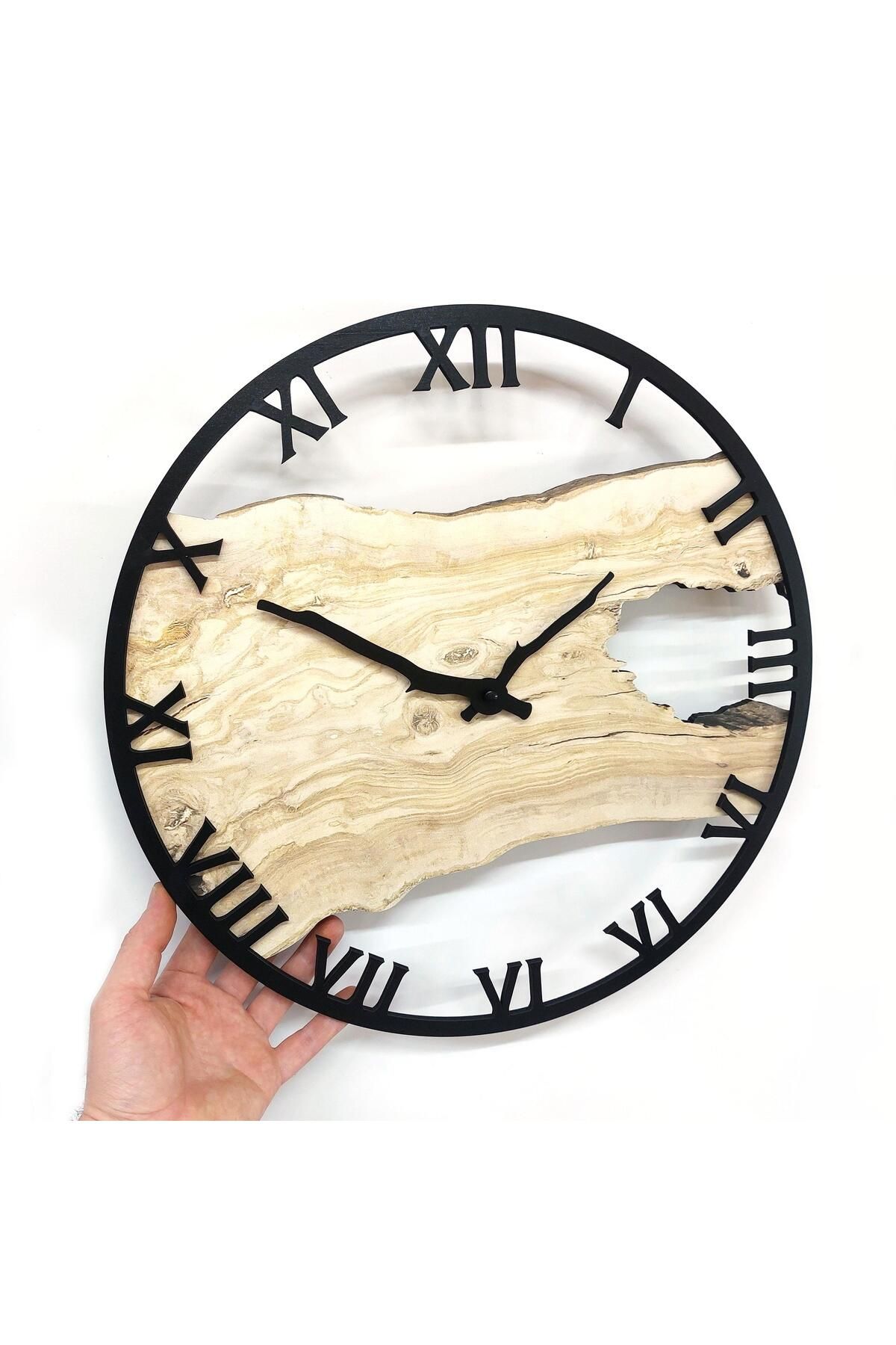 CajuArt-Roman Numeral Tree Slice Log-Shaped Round Wall Clock Md1 40 cm Decorative Design Clock 8