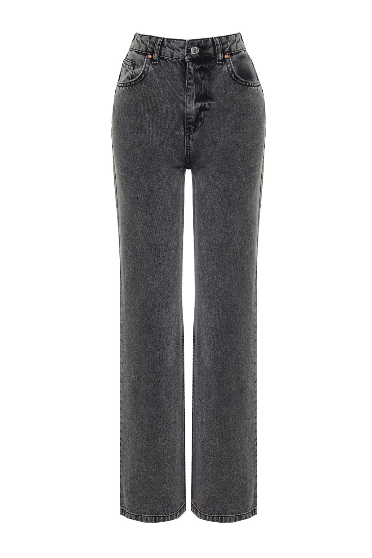 Trendyol Collection-Anthrazitfarbene High-Waist-Jeans mit weitem Bein TWOSS24JE00050 7