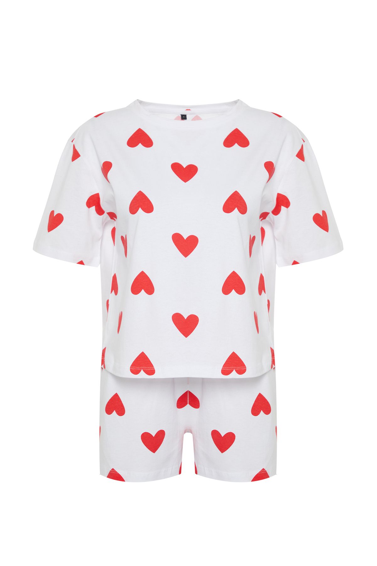 Trendyol Collection-Weißes Pyjama-Set aus Strick mit Herzmotiv – 100 % Baumwolle THMSS24PT00029 7