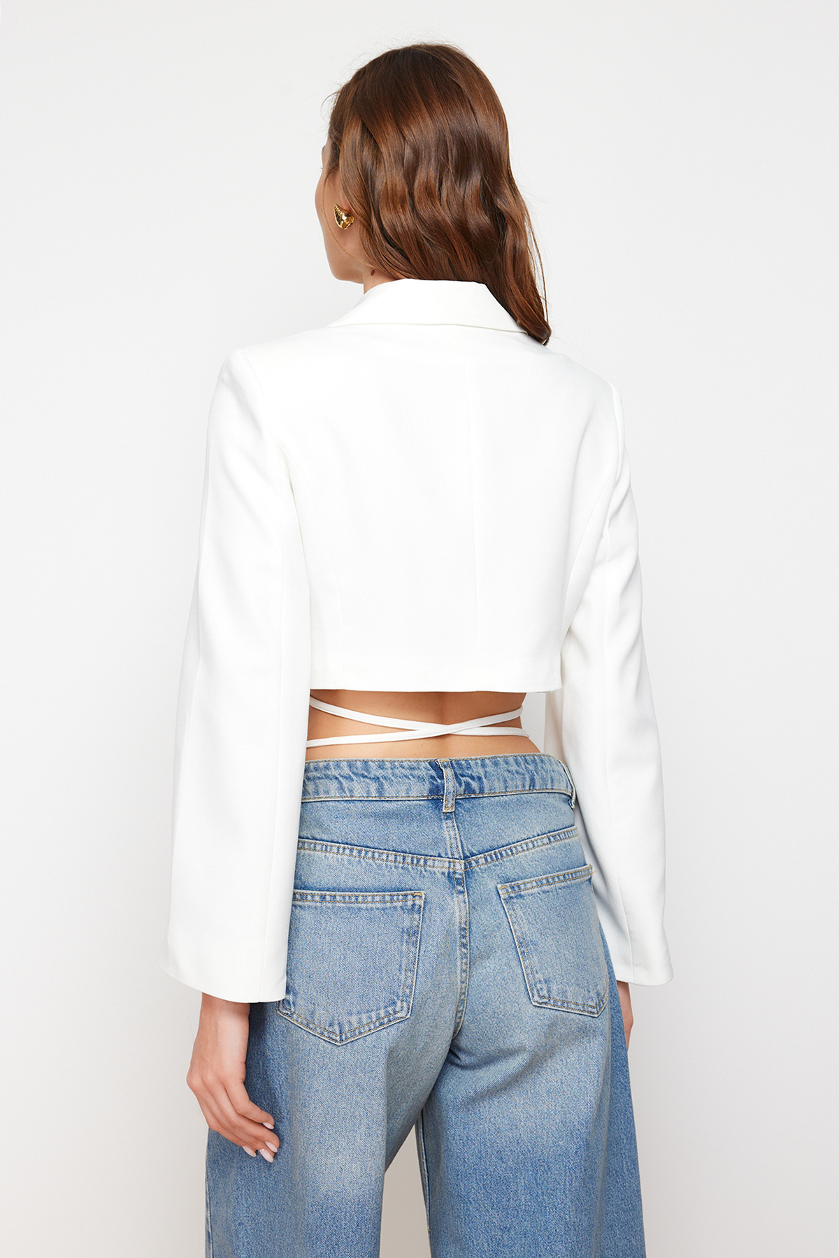 Trendyol Collection-Ecru Dwurzędowa marynarka - edycja limitowana, Crop Boy, podszewka tkana, TWOAW23BC00076 6