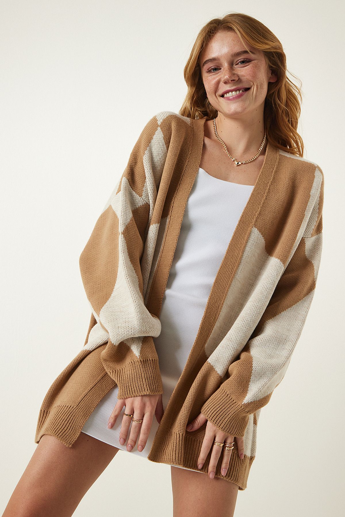 veste cardigan épaisse à motifs crème biscuit bv00013