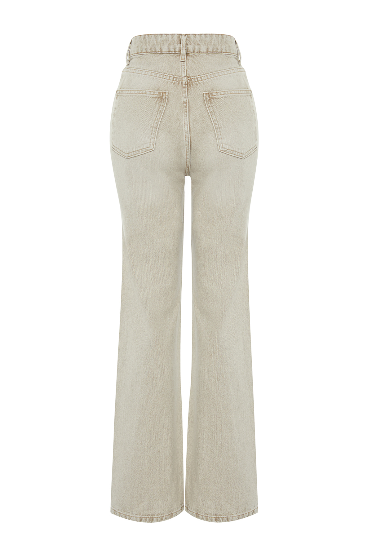 Trendyolmilla  Bej Soluk Efekt Vintage Normal Bel Wide Leg Geniş Paça %100 Pamuk Non-Stretch Jeans TWOSS24JE00011 - Görsel 8