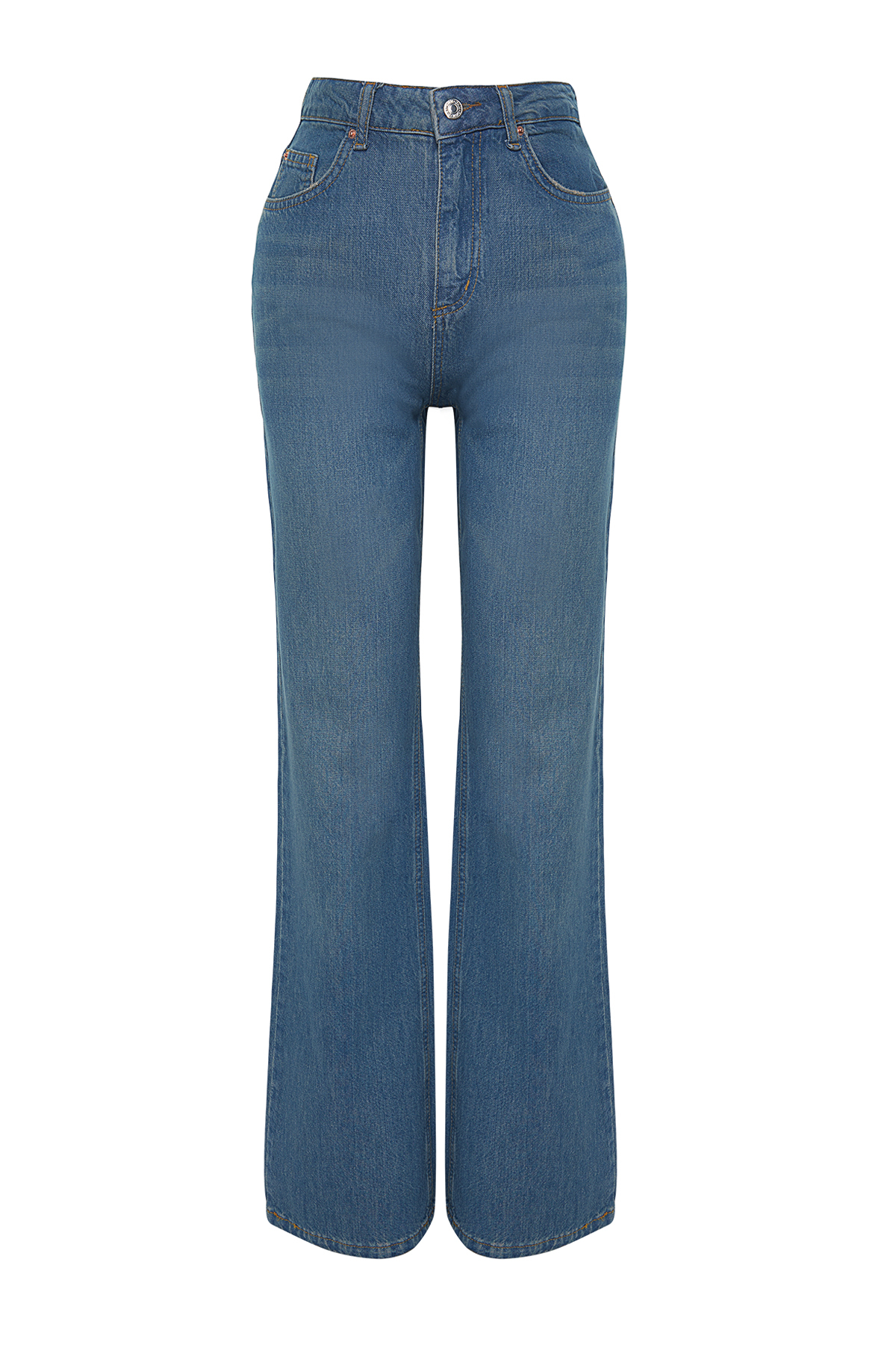 Trendyolmilla  Mavi More Sustainable Yüksek Bel Wide Leg Geniş Paça %100 Pamuk Non-Stretch Jeans TWOSS24JE00020 - Görsel 7