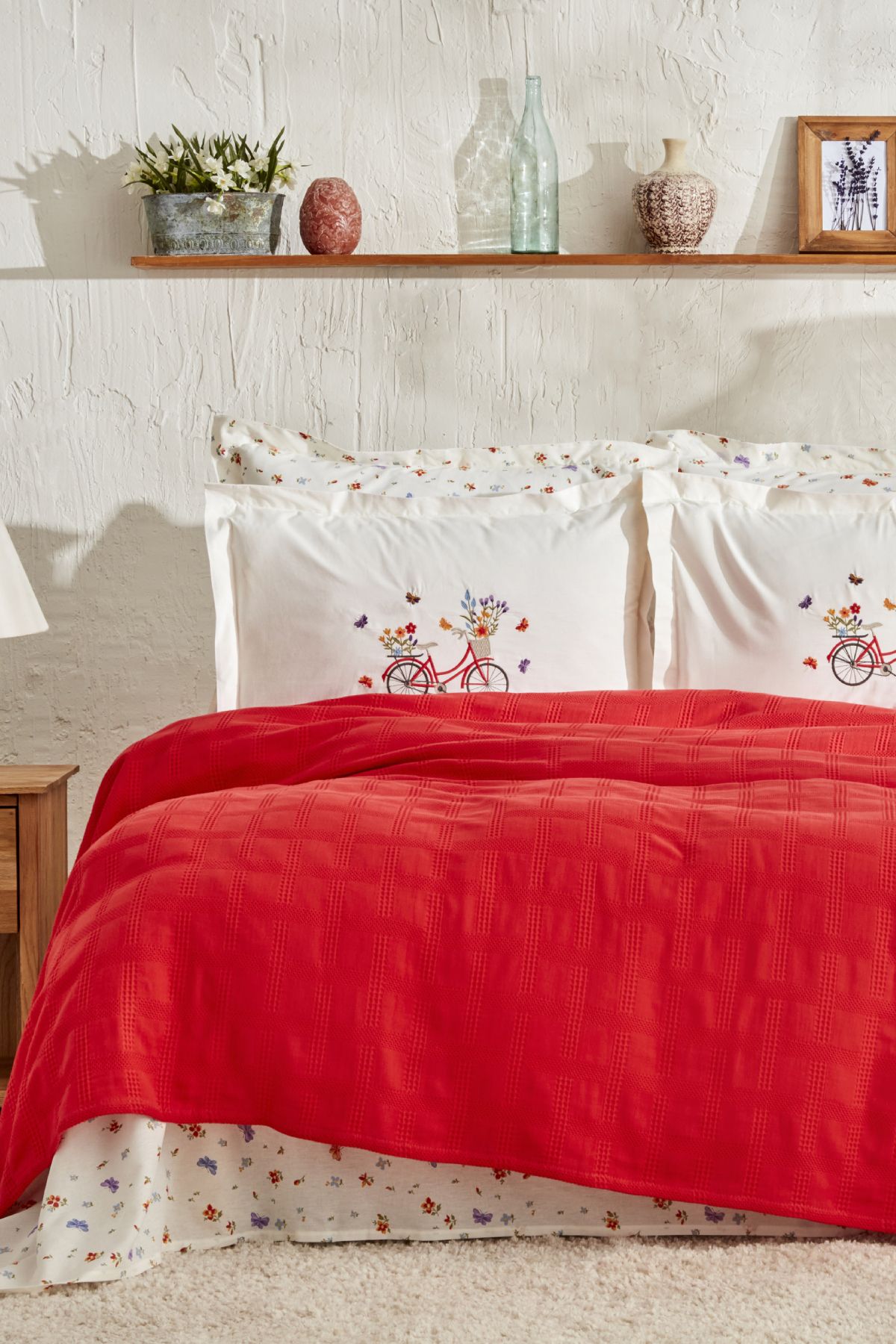 Karaca Home-طقم سوزي مزدوج نيش أحمر - أبيض 1