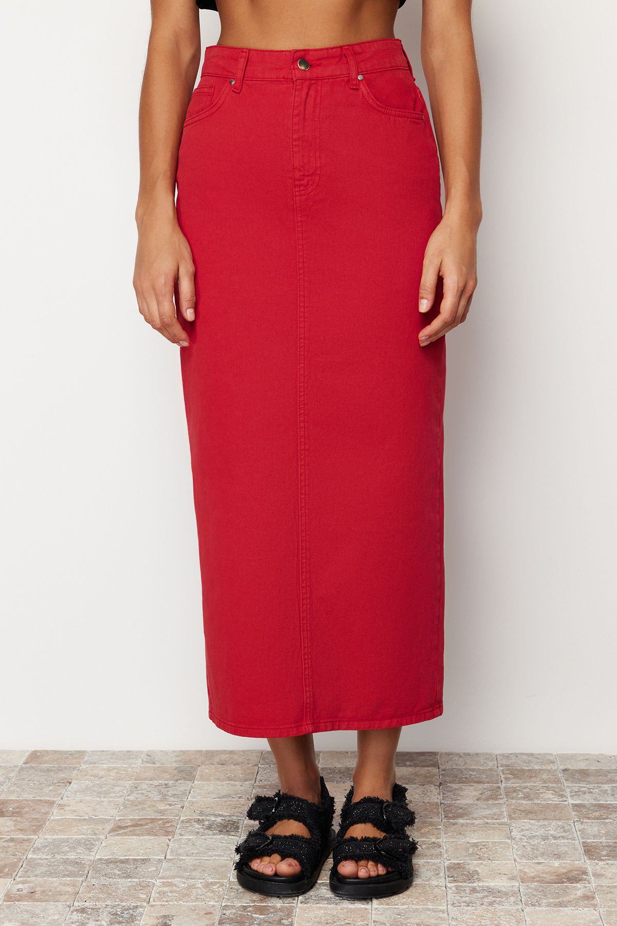 Tall red 2025 denim skirt