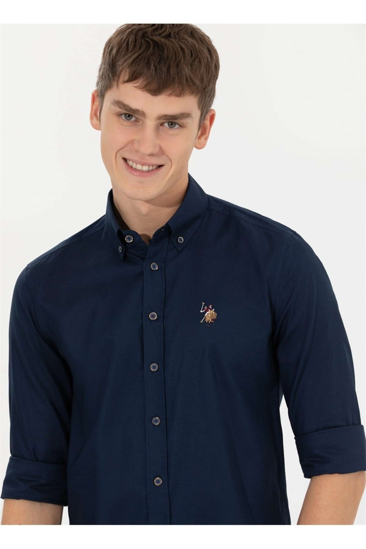 پیراهن مردانه آبی سرمه ای یو اس پولو | 1450261 اورجینال - تصویر 4