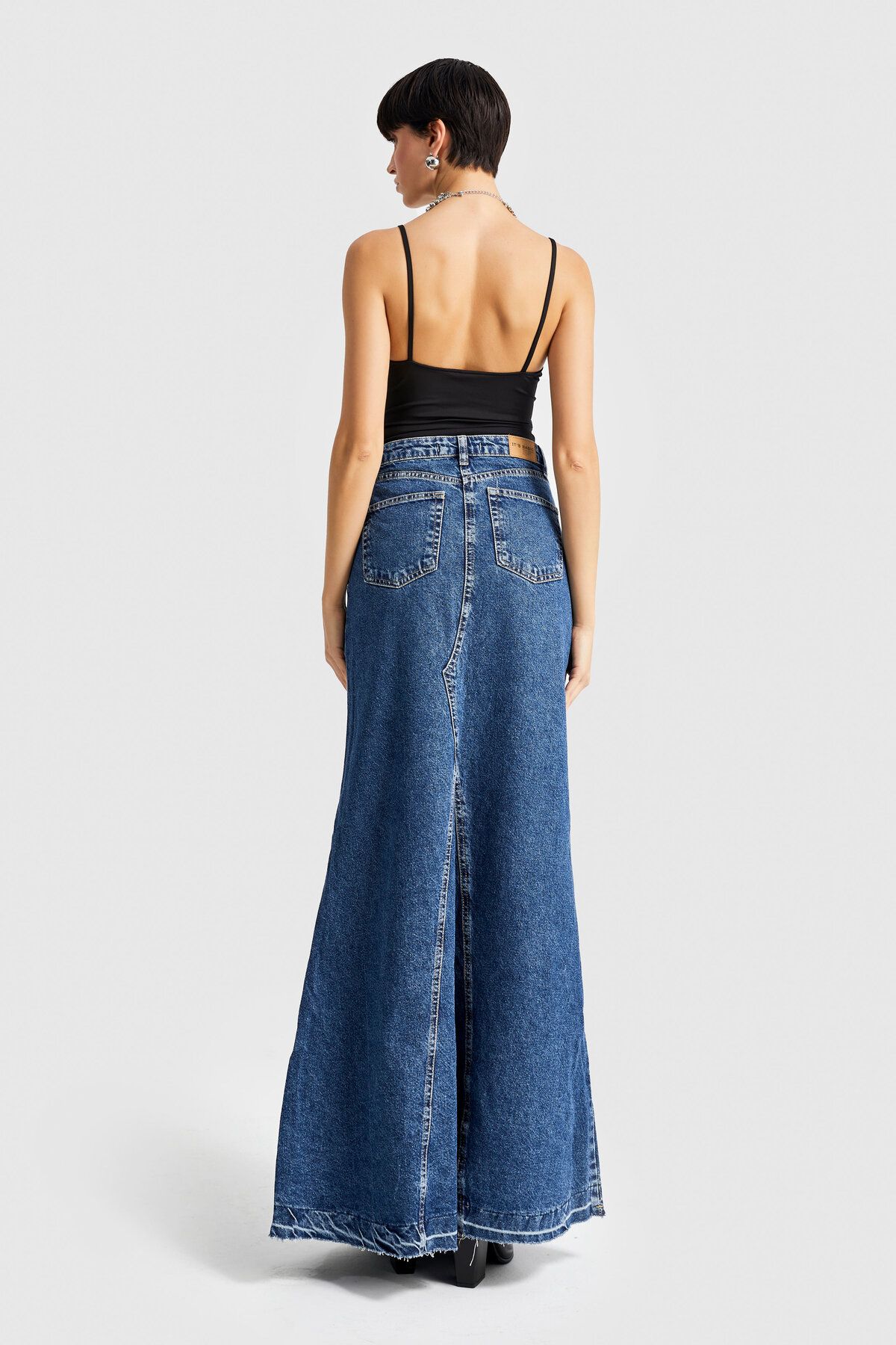 its basic Women s Blue Color Maxi Length Denim Skirt Trendyol