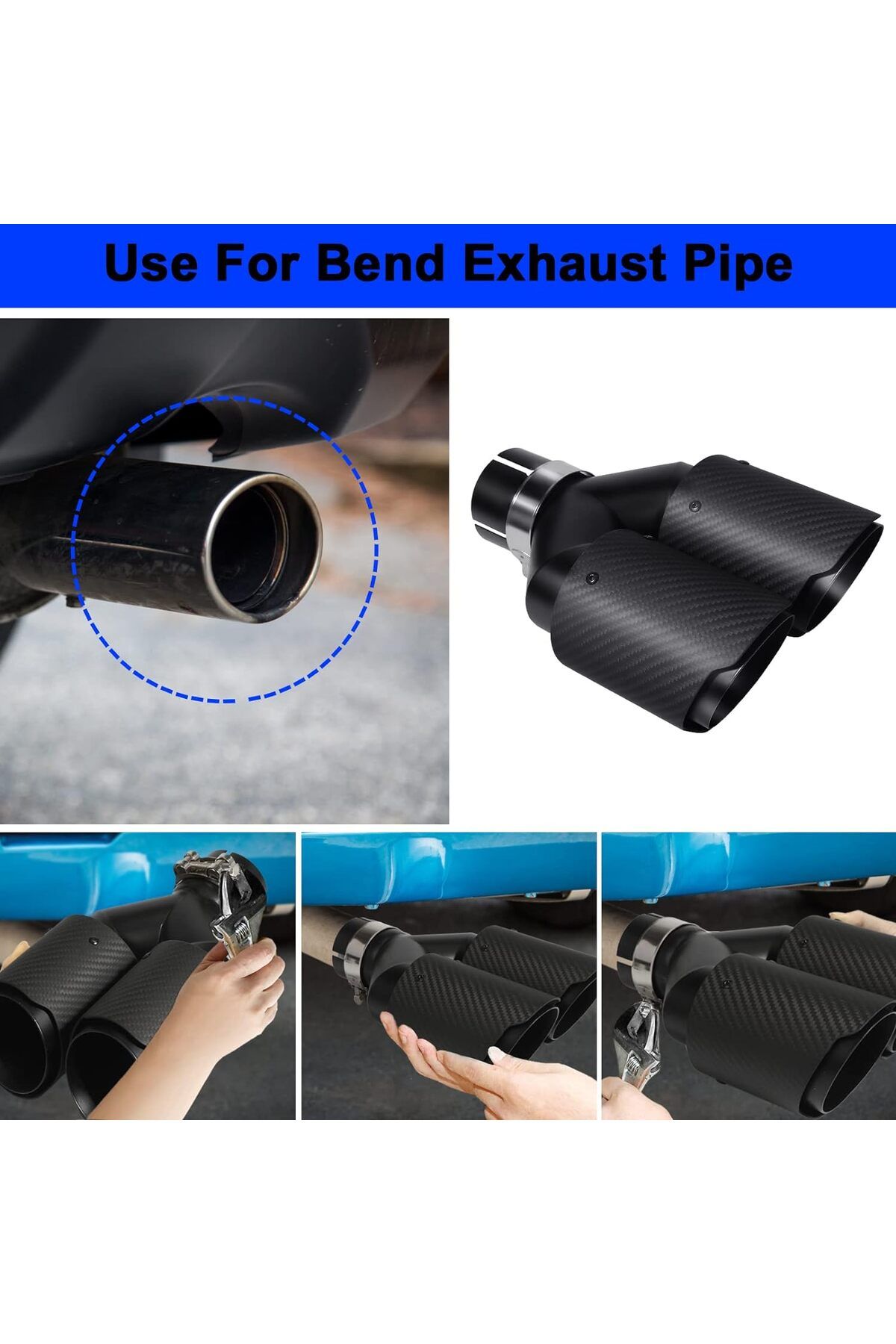 Krtopo-Black Matte Carbon Tip 63 mm Double Muffler Performance Exhaust Tip, Inlet 2.5" Outlet 3.5 6