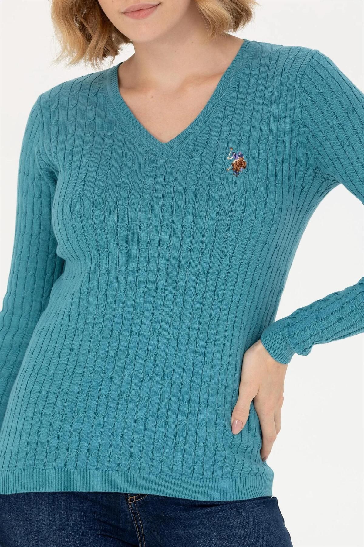 U.S. Polo Assn. Women s Petrol V Neck Basic Sweater Trendyol