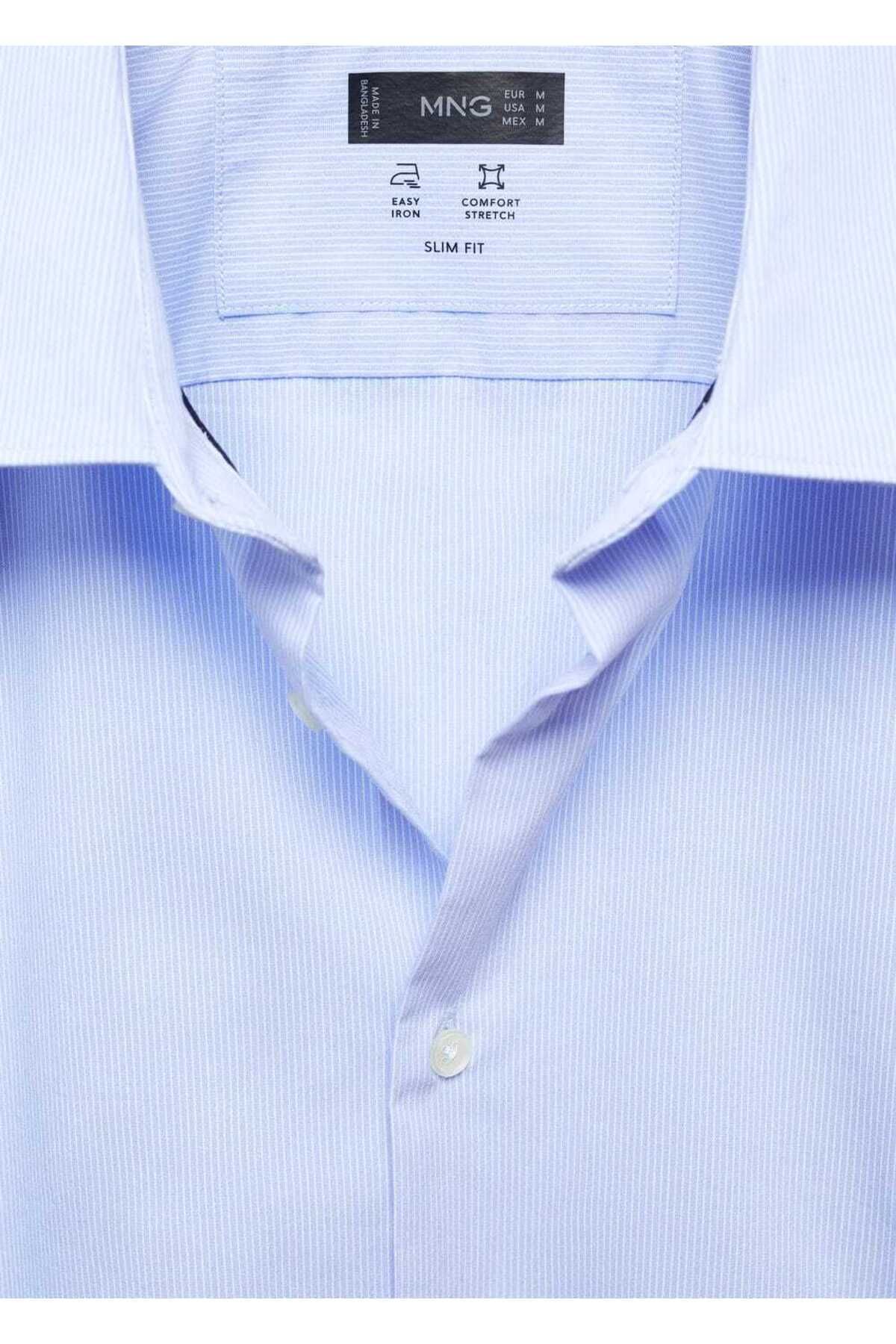 MANGO Man-Slim Fit Λεπτό Ριγέ πουκάμισο 7