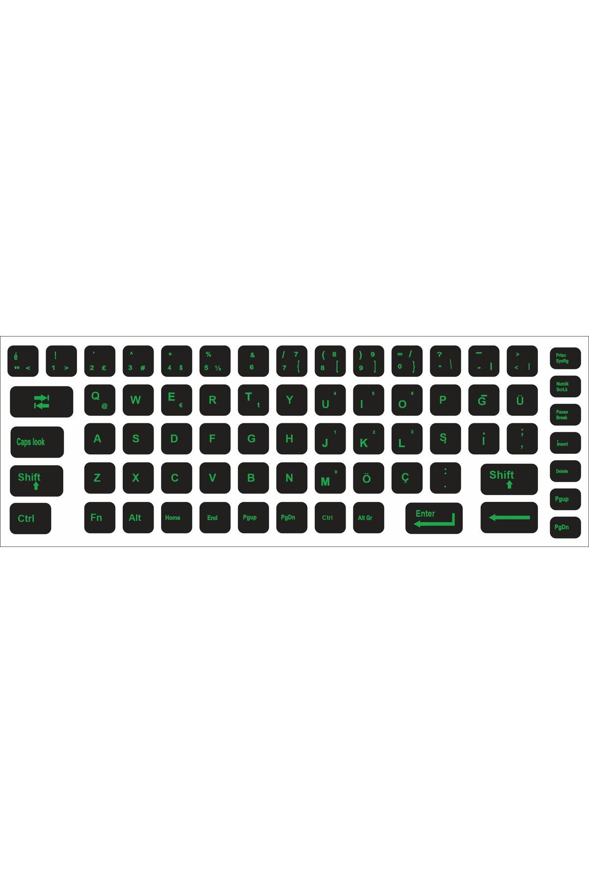 Klavye Sticker, Türkçe Q Klavye Etiketi Laptop Pc Sticker Yeşil 2