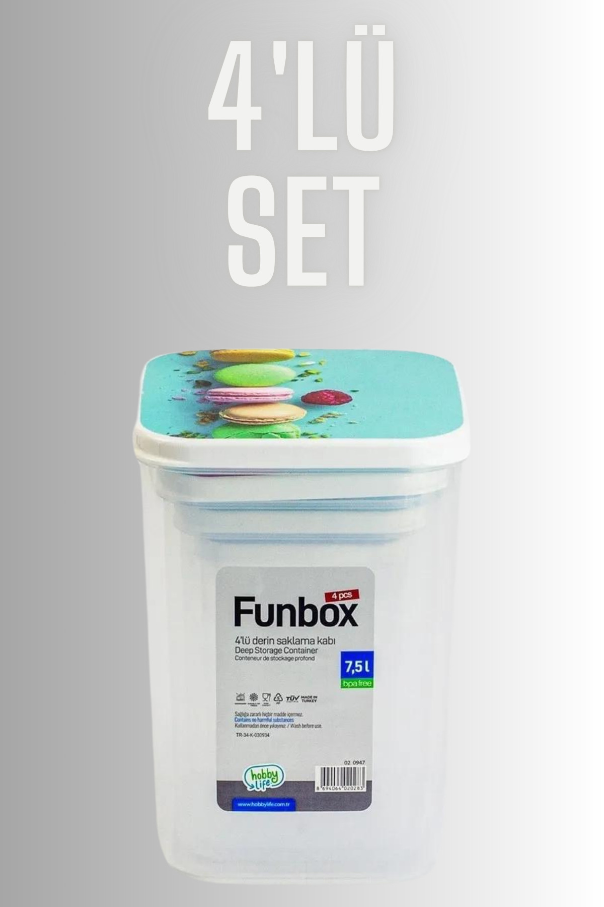4'lü Uzun Hobby Life Funbox Saklama Kabı (0,9+1,4+2,1+3,1 Lt) Kahve Desenli Set — görsel 2