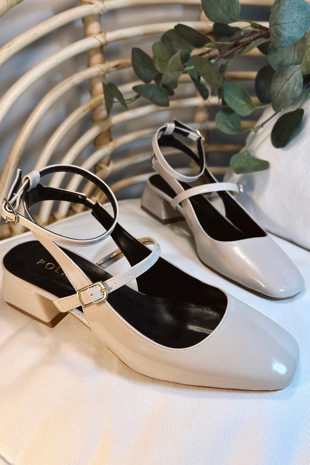 POLKA STORE Women s Mary Jane Beige Nude Skin Patent Leather Open