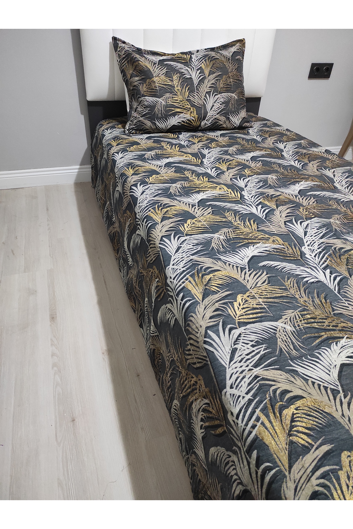 Evcimenhome Tek Kişilik Yatak Örtüsü Seti Pamuklu 1 Adet Yastık Kılıflı 160x230 Palmiye