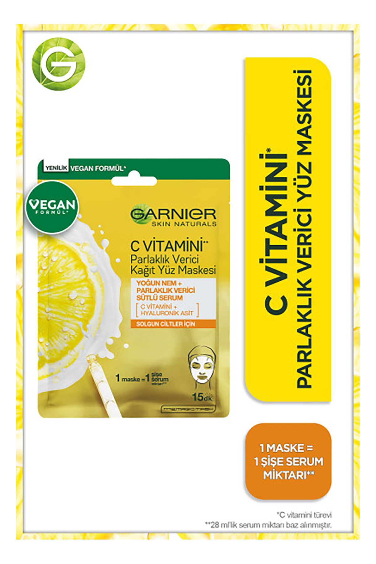 Garnier ماسک صورت کاغذی حاوی ویتامین C برای روشنایی پوست