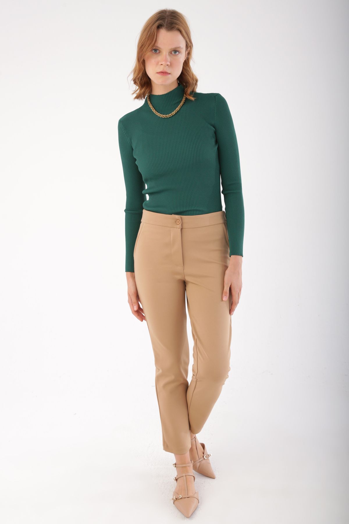 ALLDAY Camel Skinny Leg Trousers with Elastic Back Trendyol