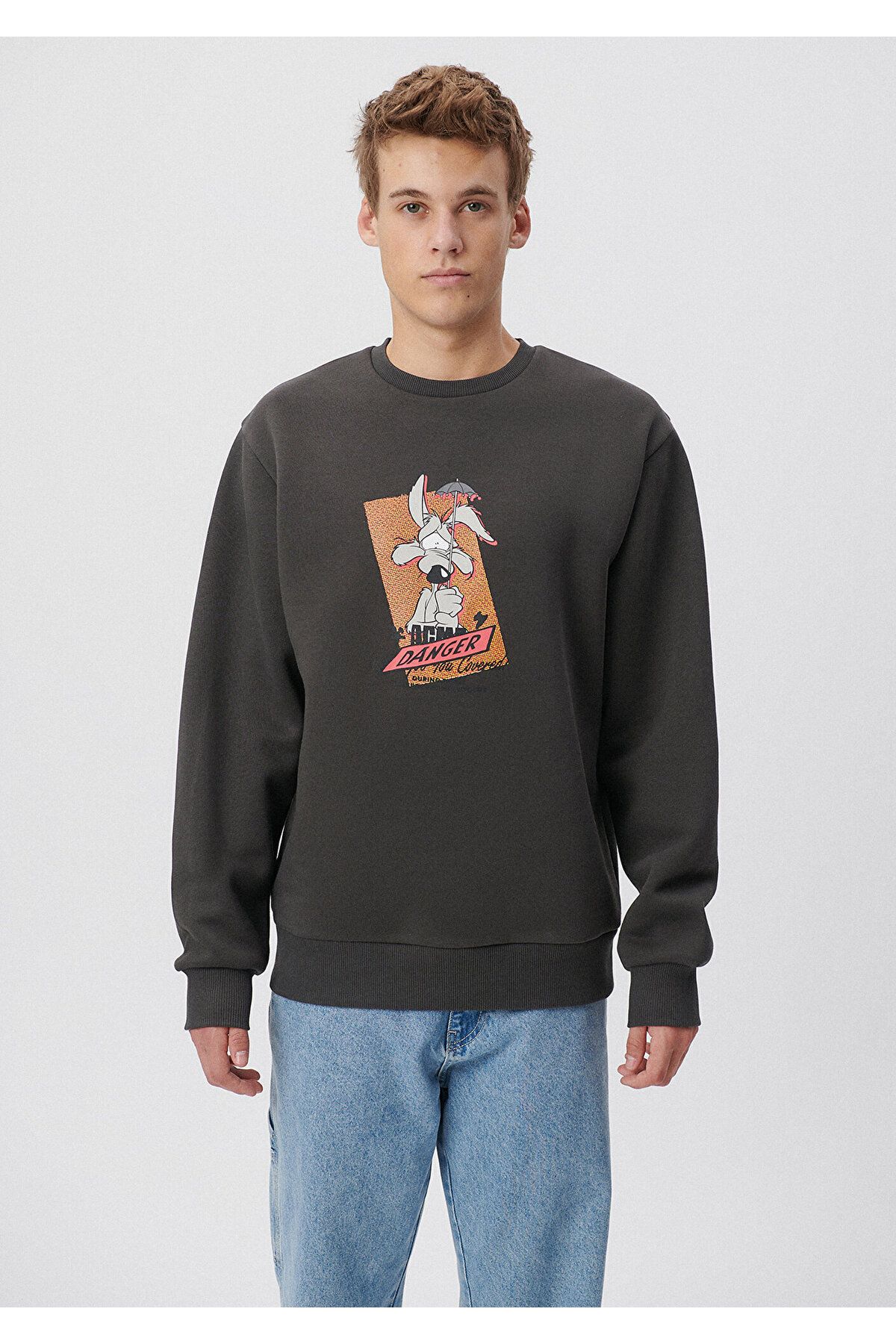 سویشرت خاکستری مردانه چاپی Coyote 0S10021 70090 Mavi