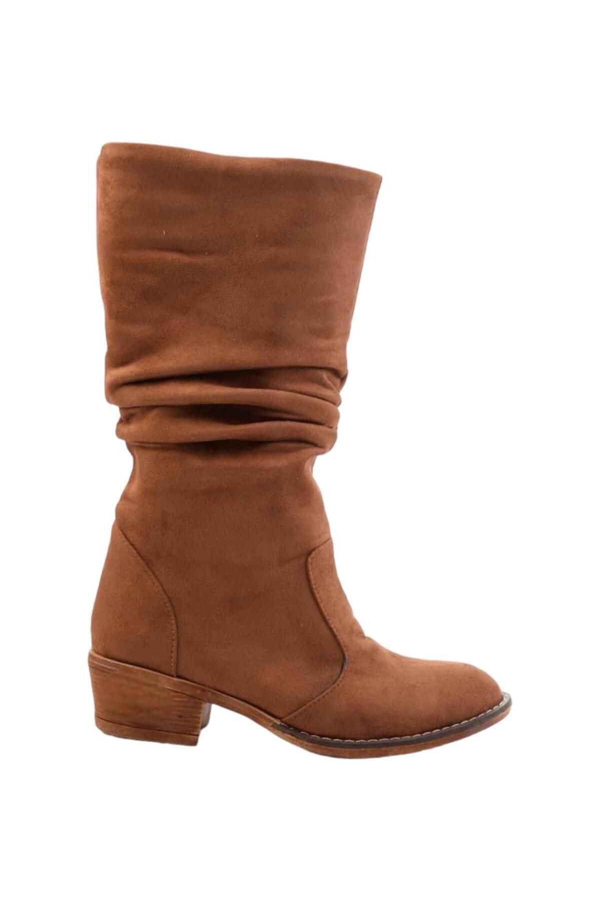 Liger Heeled Draped Wrinkled Suede Women s Boots TABA Trendyol
