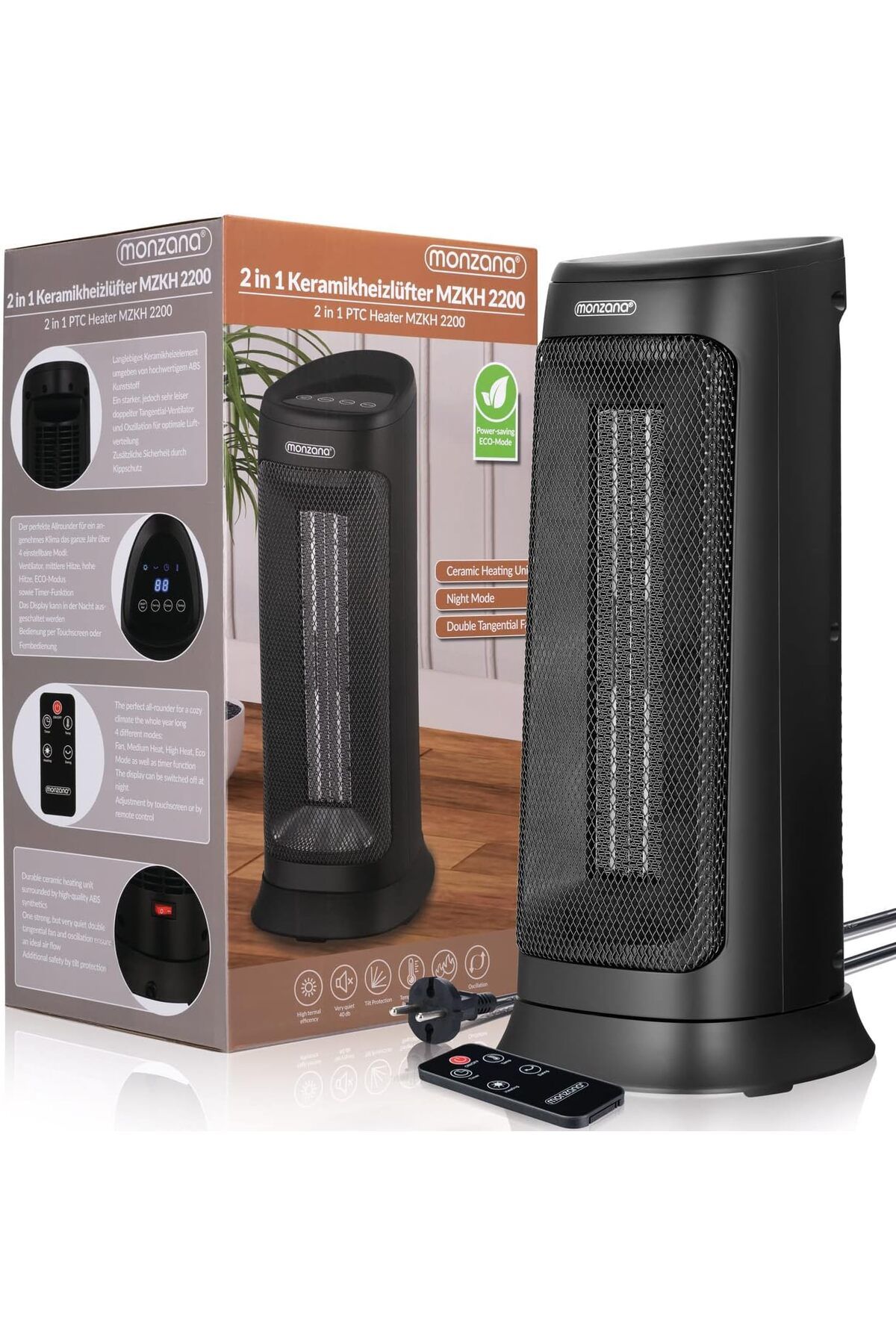 monzana Ekonomik Isı, 2000W Fanlı Isıtıcı, 15-40°C Eco Modu, 120° Salınım, Aşırı Isınma Önleyici Özellik