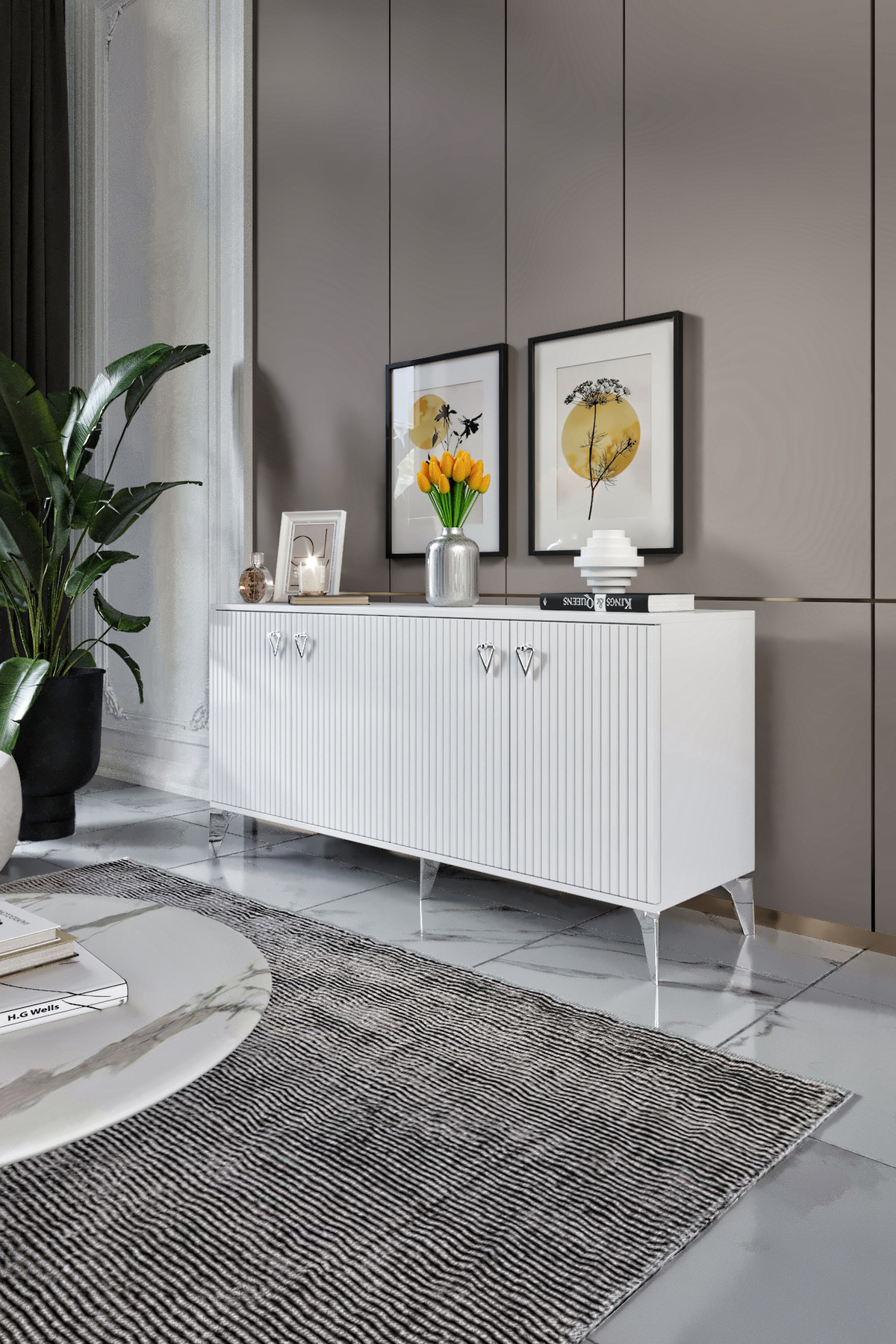 Zeugma Console Mdf Mebran Cover White Silver