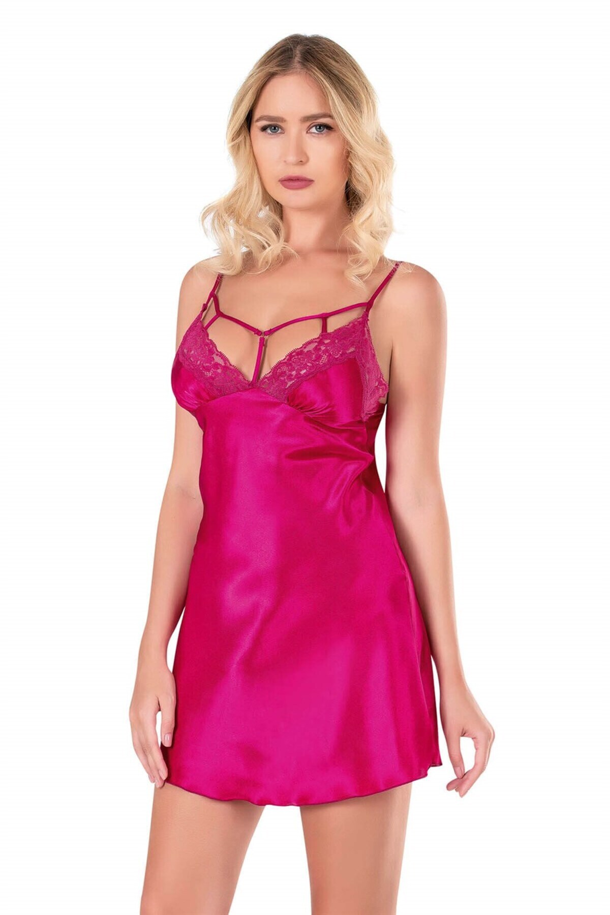 Primoda Vişne Kısa Saten Gecelik 8116