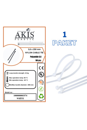 sebox Plastik Kablo Bağı Kelepçesi Cırt 3,6 X 250 mm (100 adet)