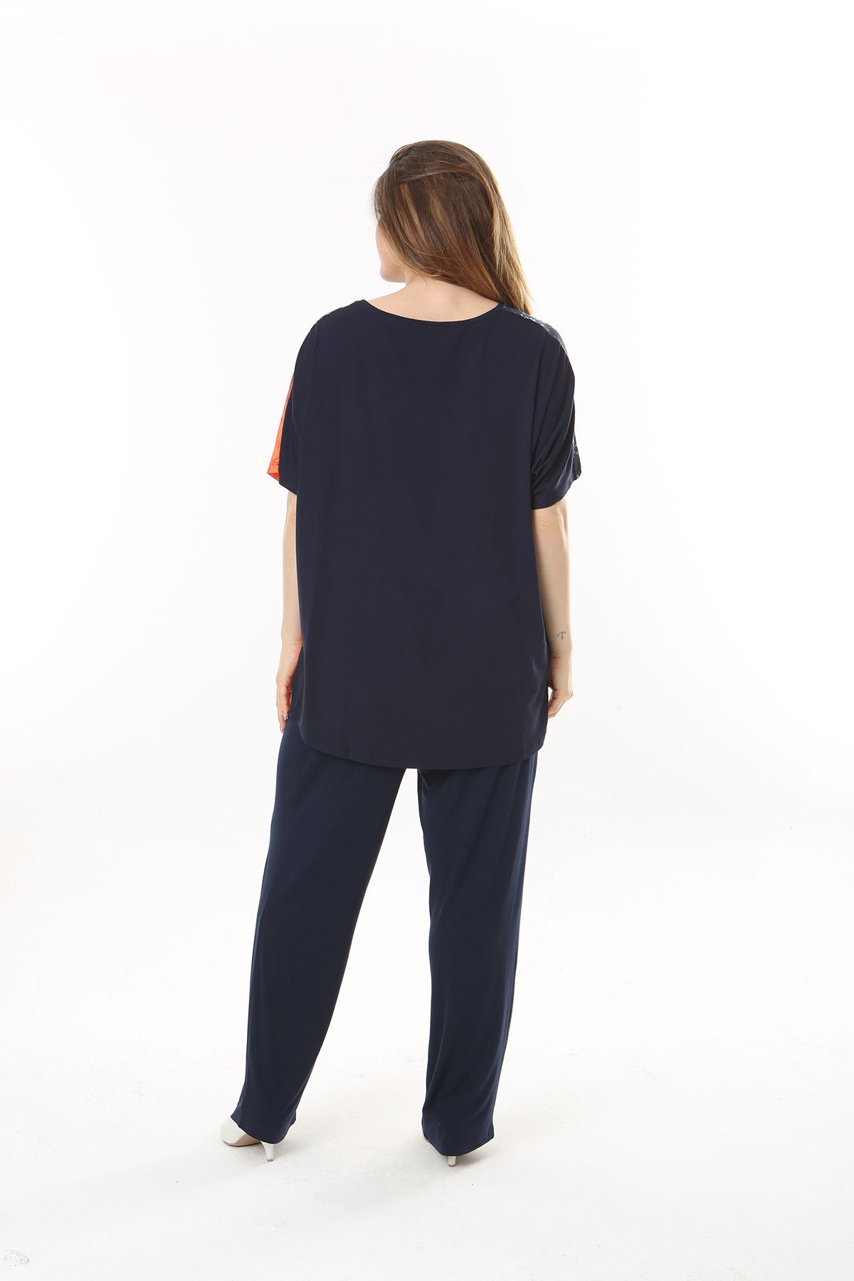 XL Modam-WOMEN'S LARGE SIZE CIRCLE PATTERN NAVY BLUE LICRAL SUIT 5