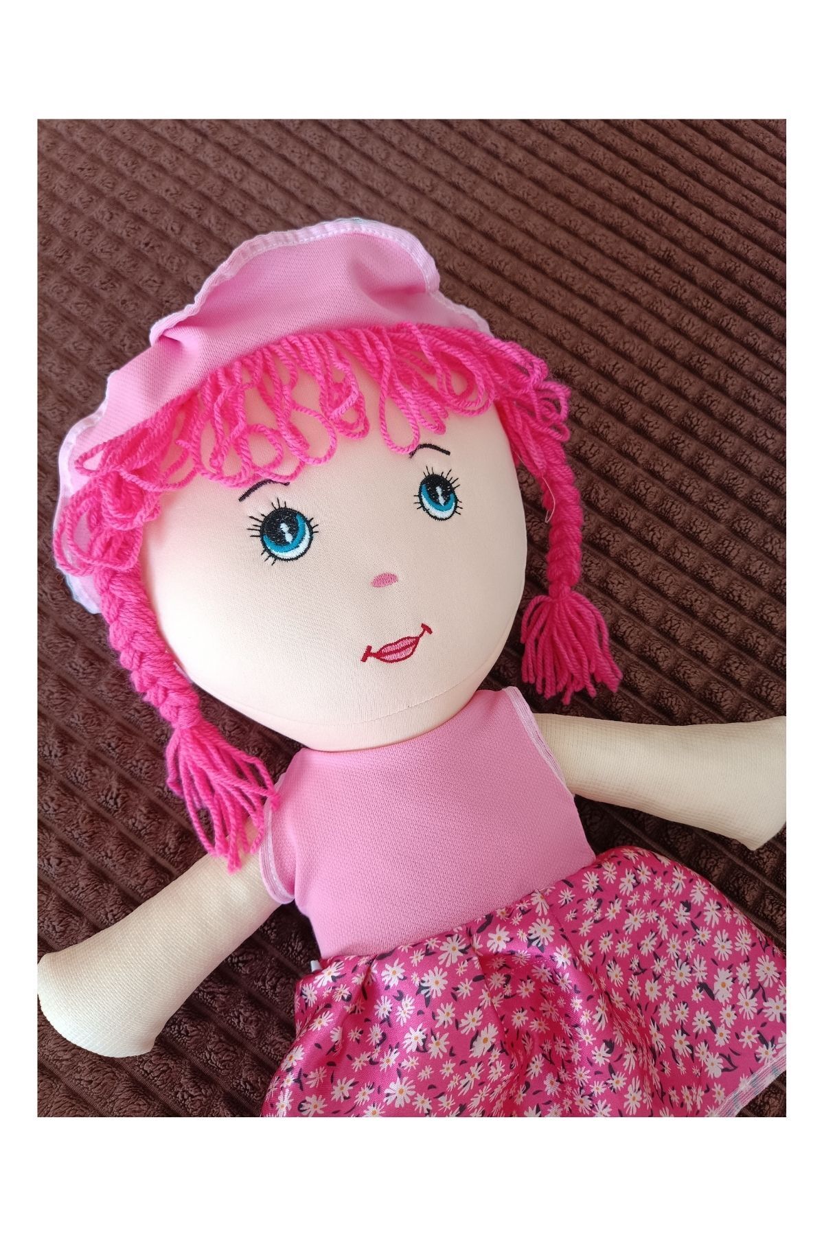 Nostalji Kutusu Uyku Arkadaşı Pembe Oyuncak Bez Bebek Kız Çiçek Desenli Elbiseli 65 Cm fotoğrafı 3 (önizleme)