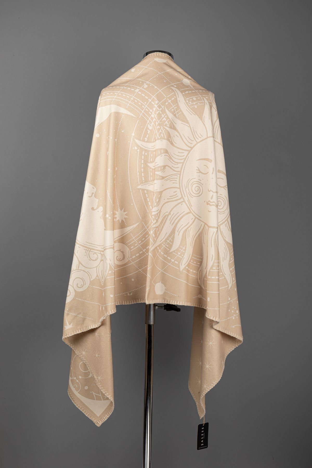 Saless-Double Sided Patterned Shoulder Shawl - Beige 2