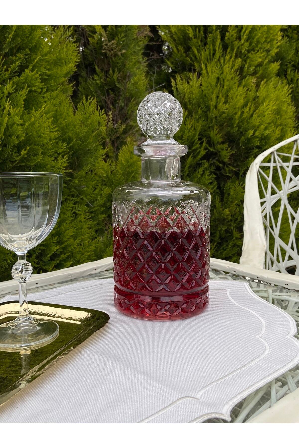 MY1COMPANY Kapaklı Kafes Model Tımeless Desen Cam Karaf - Sürahi - Dekoratif Şişe - Vazo