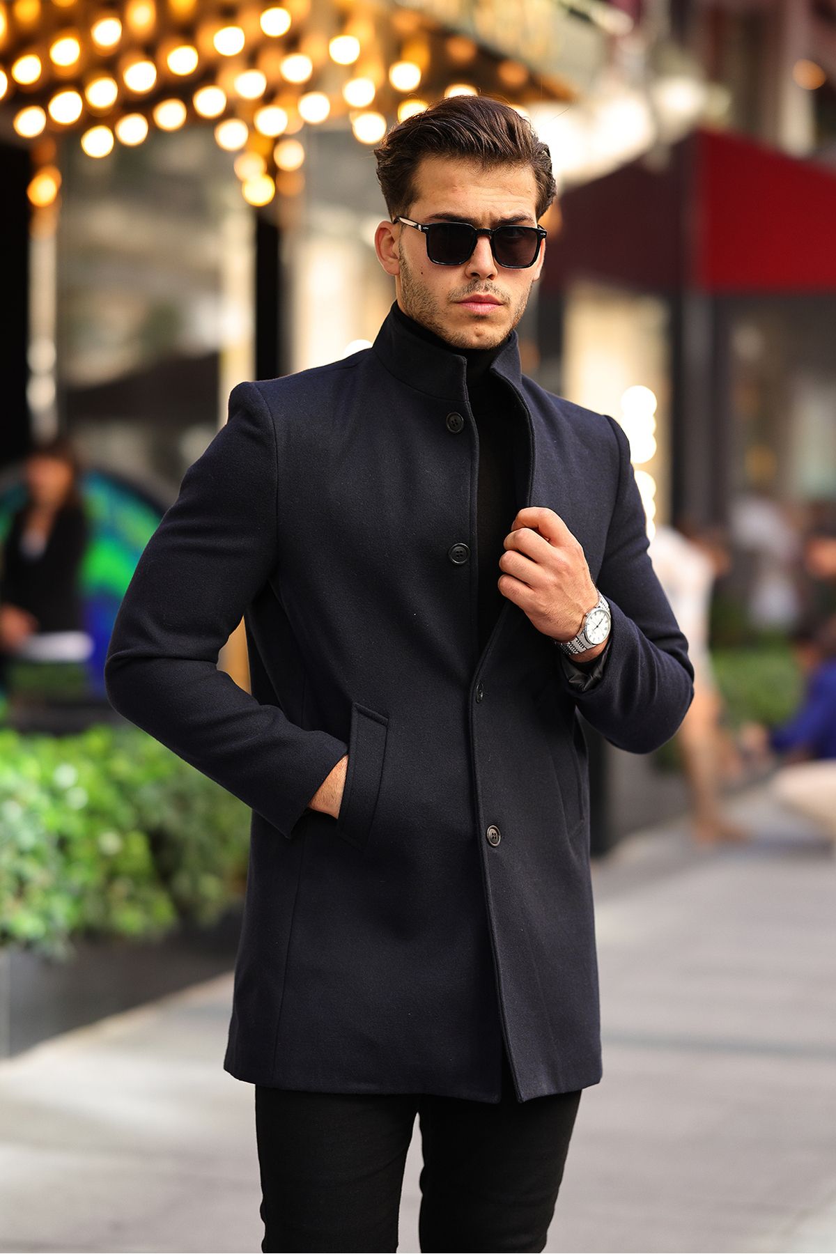 Men's stand up sale collar wool coat