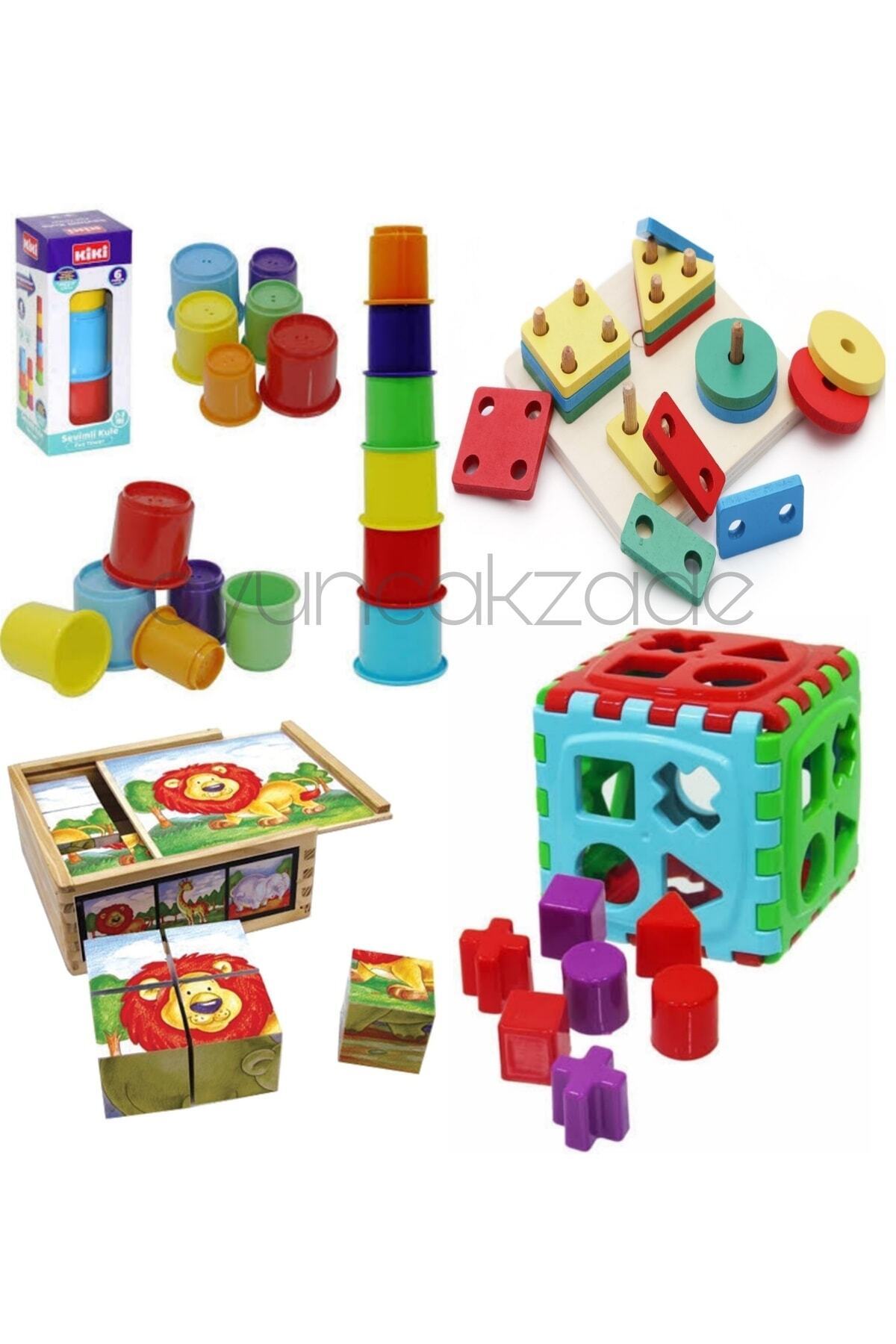 My Baby's First Toys Geometric Shapes + Cube Stack + Cube Puzzle + Cute Tower / Educational Set